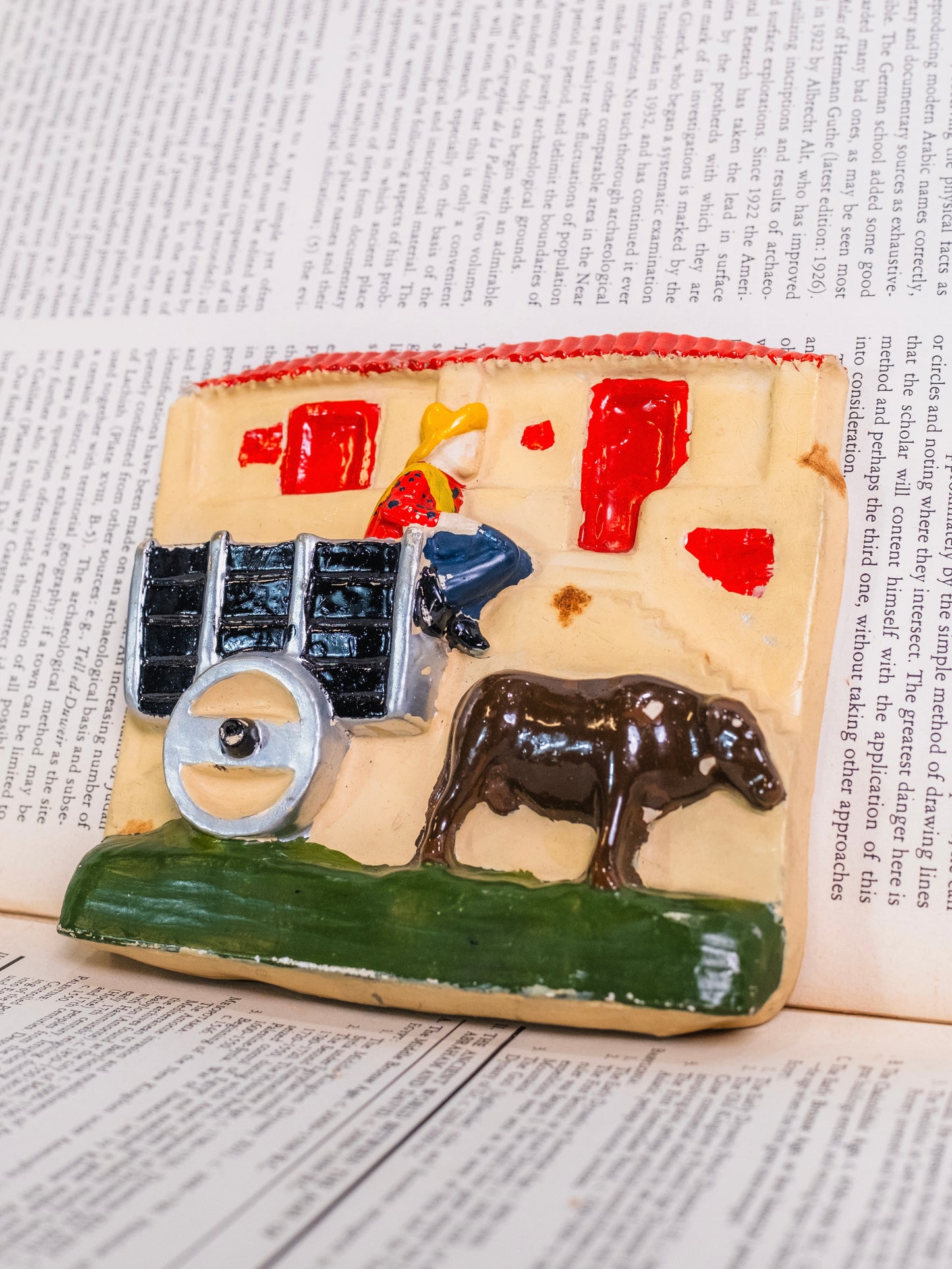 Vintage 1940s Handmade & Signed Chalkware "Farm Boy” Wall Art