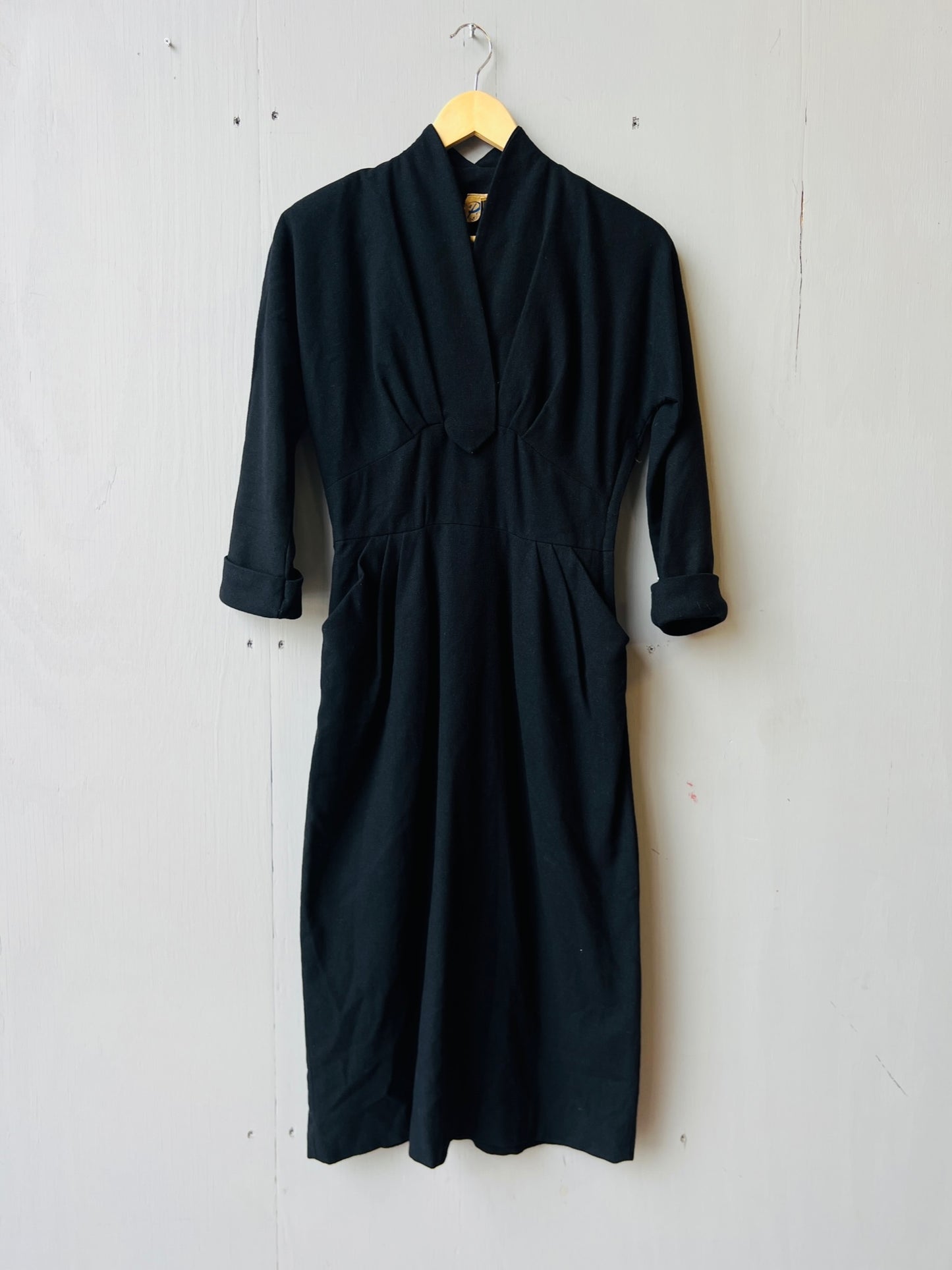 Vintage 1950’s Pomette Black Wool Fitted Cocktail Party Dress | Small