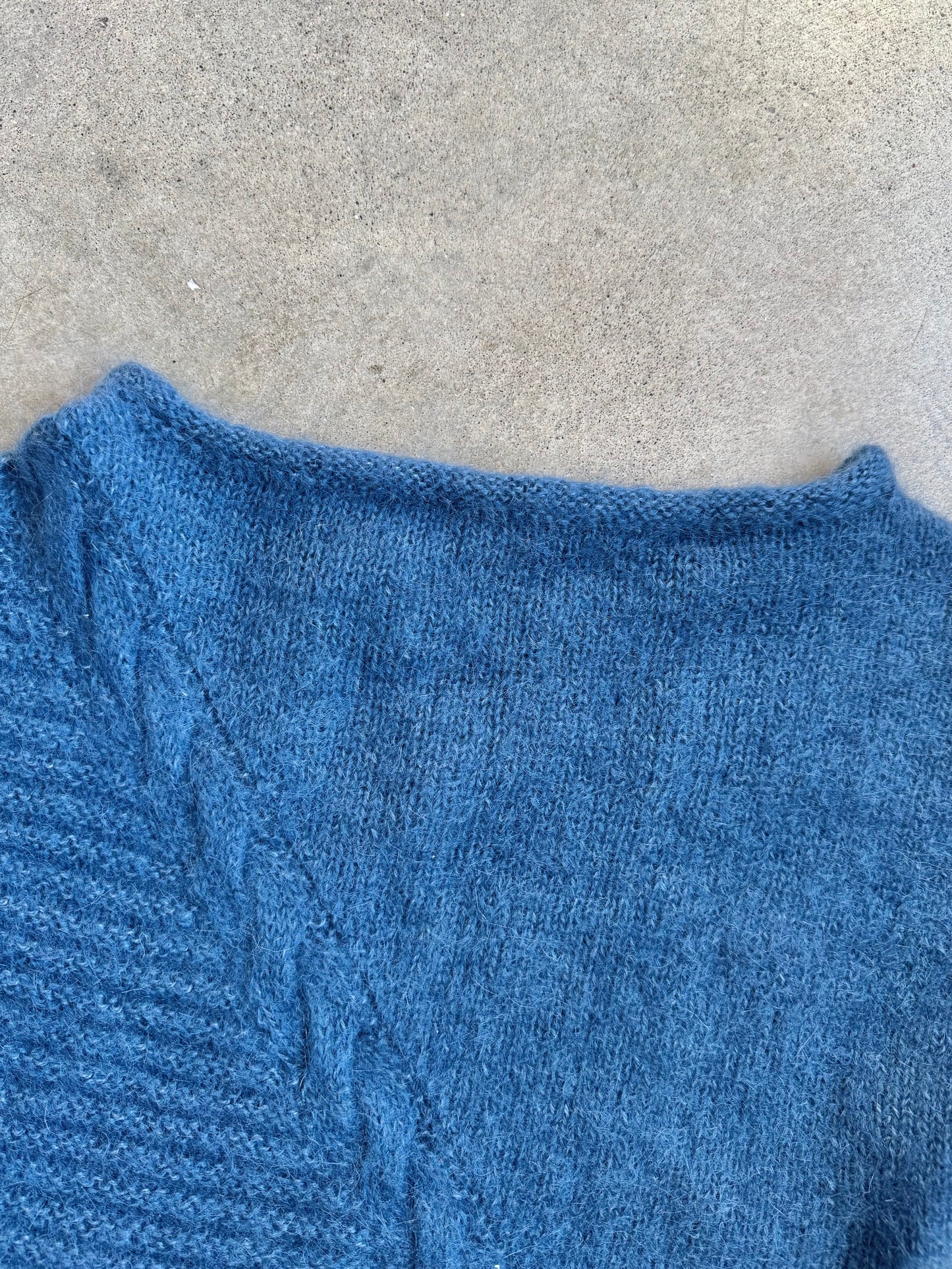 Vintage 1950s Hand-Knit Blue Mohair-Blend Boatneck Sweater | Medium