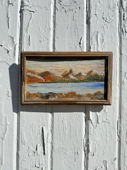 Vintage 1940s Framed Mountain Landscape Oil Painting