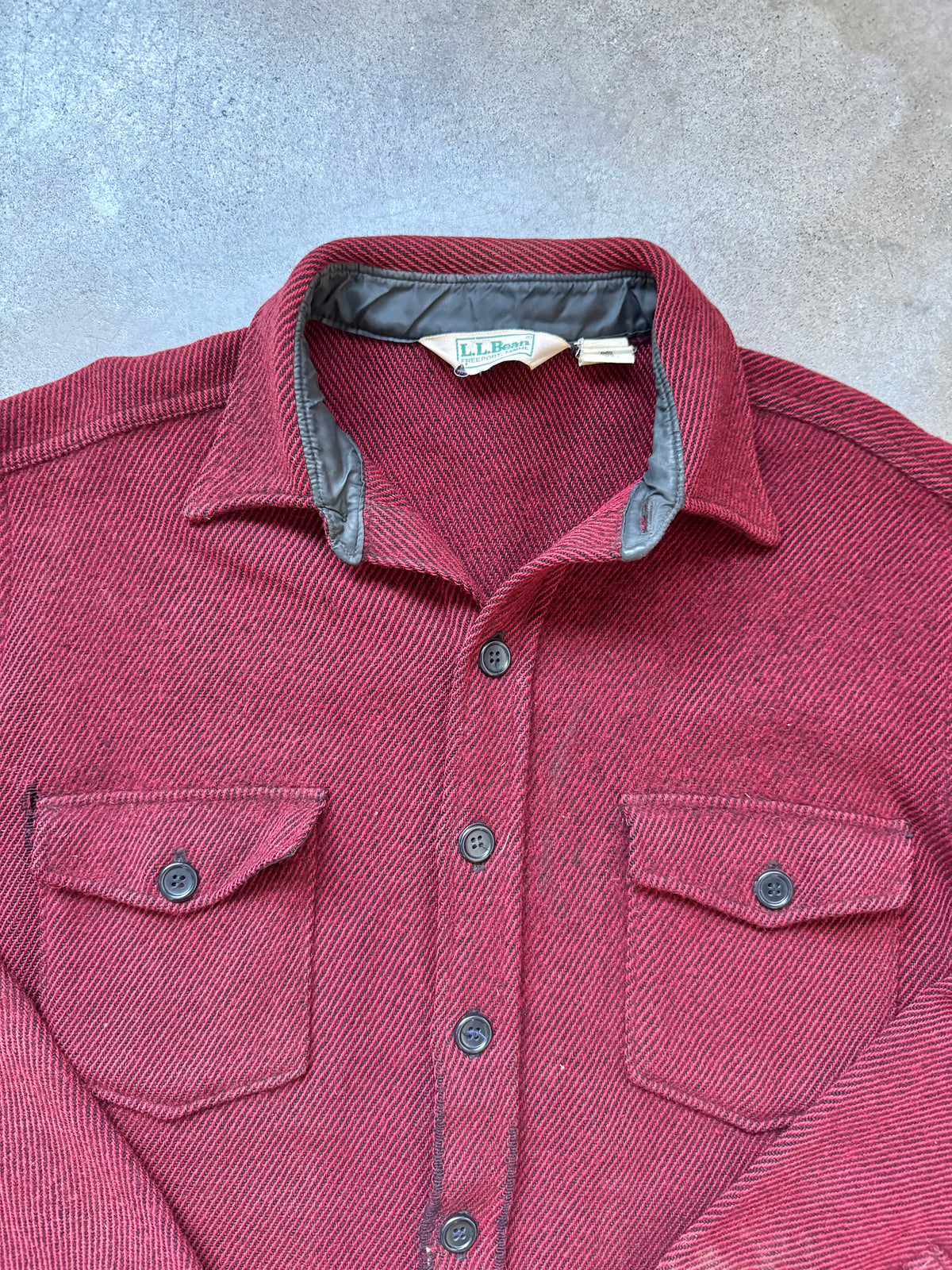 Vintage 1980s L.L. Bean Red & Black Woven Wool Elbow Patched Shirt Jacket | XL