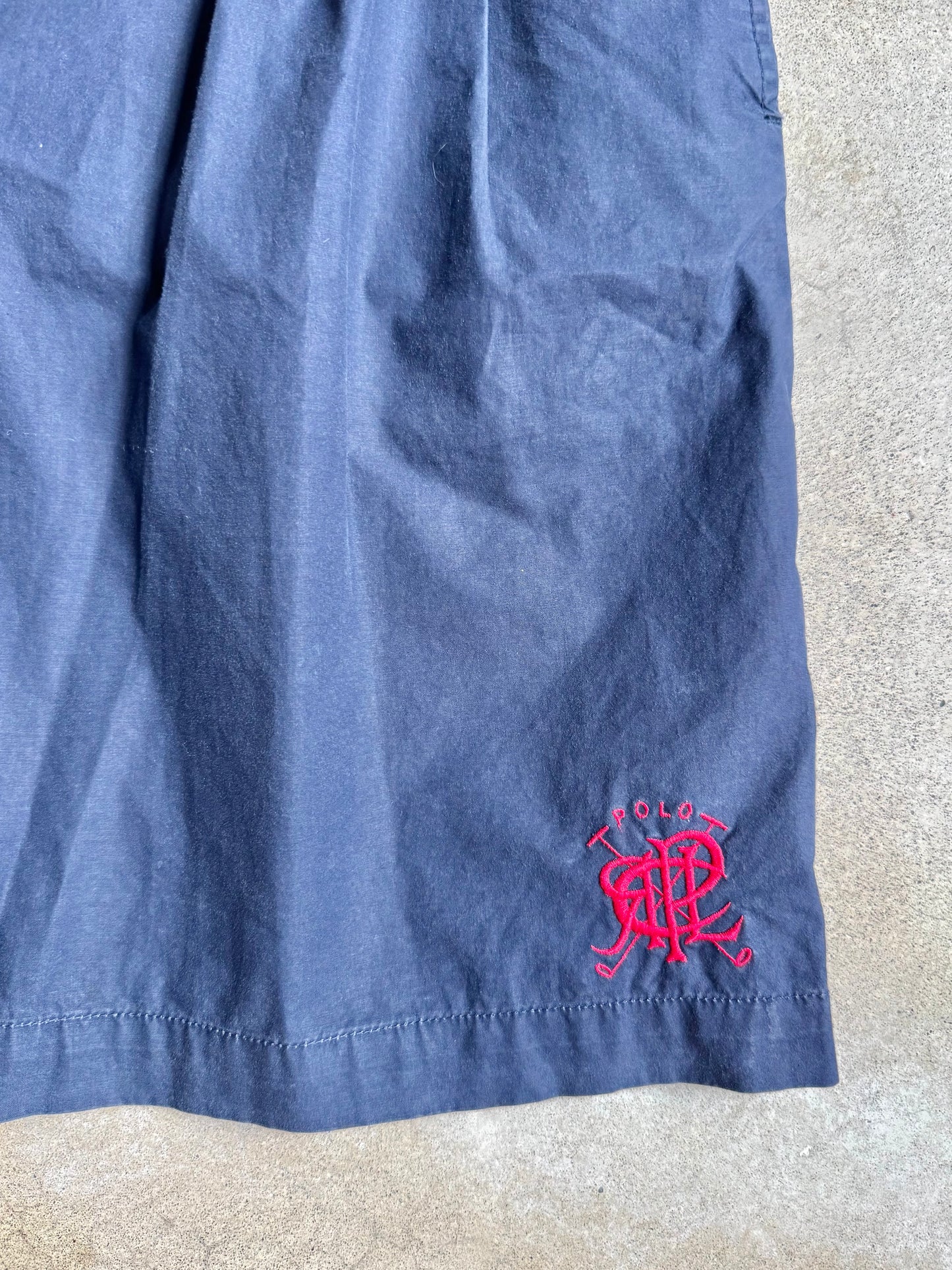 Vintage 1980s/90s Ralph Lauren Navy Cotton Pleated Shorts | Waist 28”