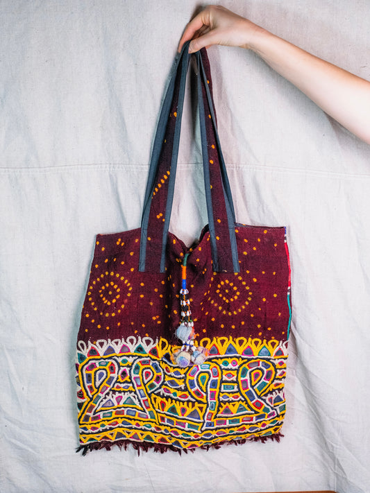 Vintage Handmade Banjara Mirrorwork Boho Style Tote Bag