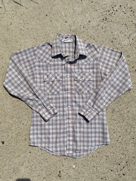 Vintage 1970s Levi’s Plaid Western Pearl Snap Shirt | Youth XL