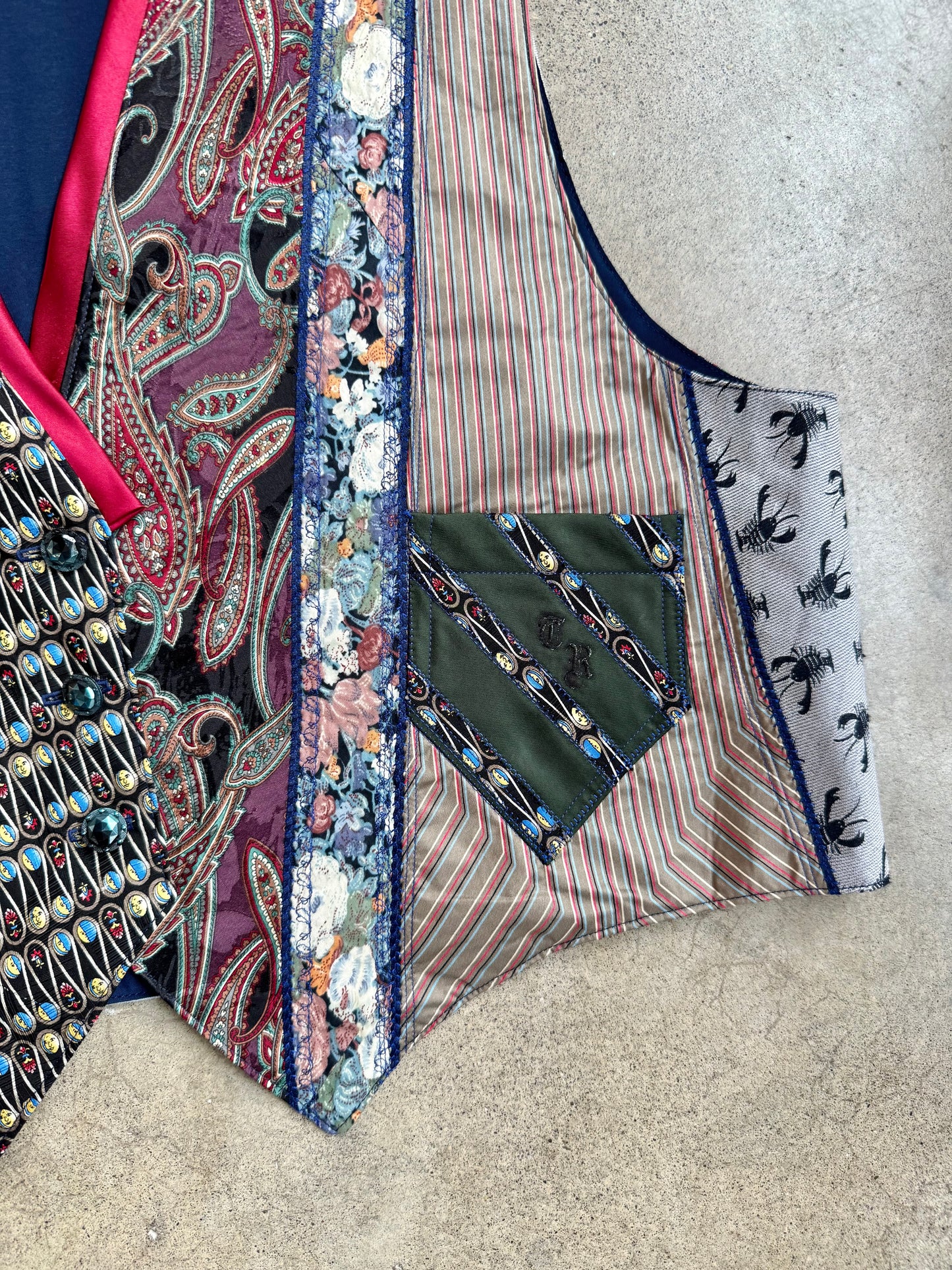 Vintage 1980s Handmade Patchwork Necktie Waistcoat Vest | Large