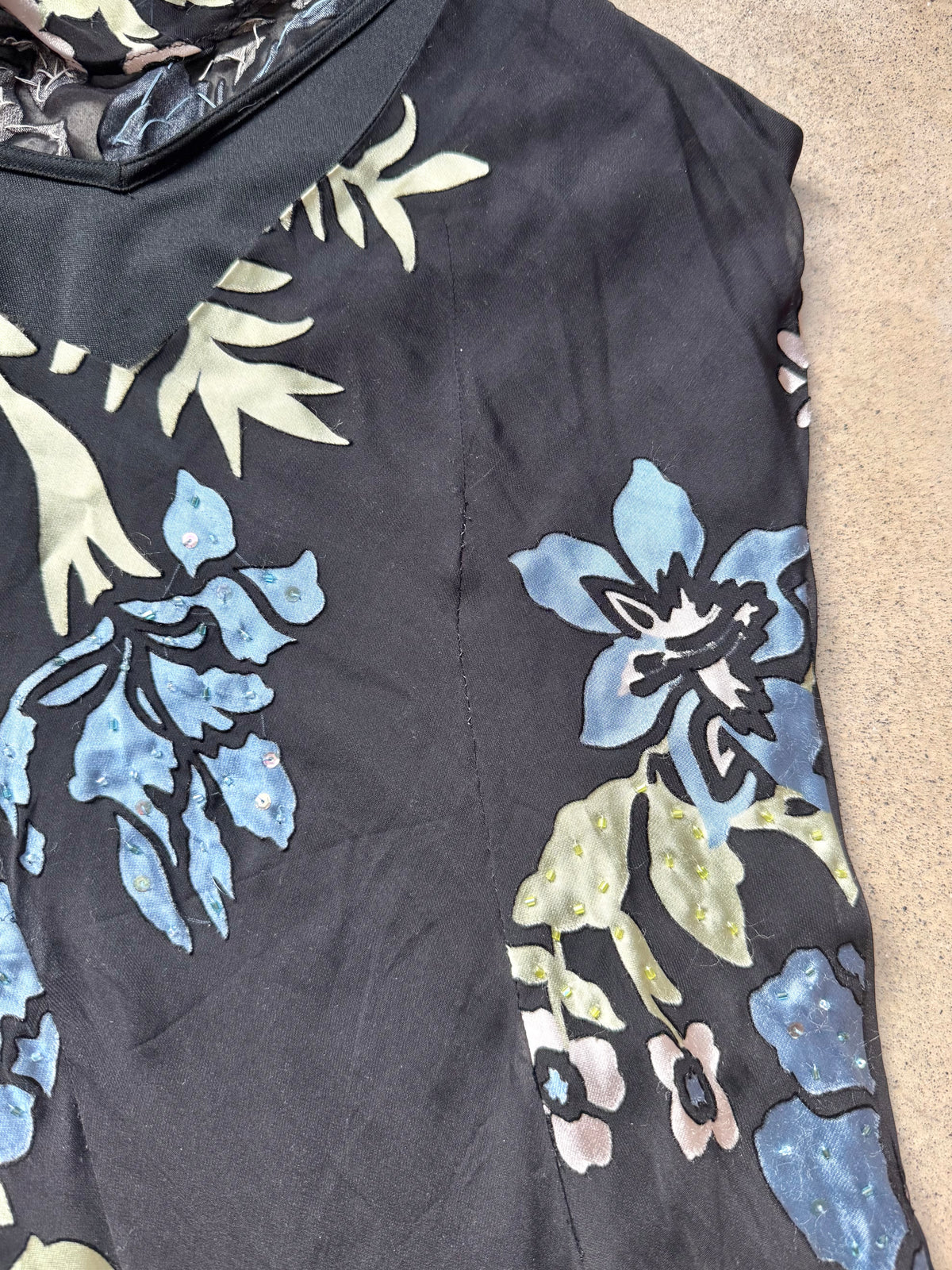 Vintage 1990s Alex Evenings Floral Beaded Silk-Blend Maxi Dress | Medium