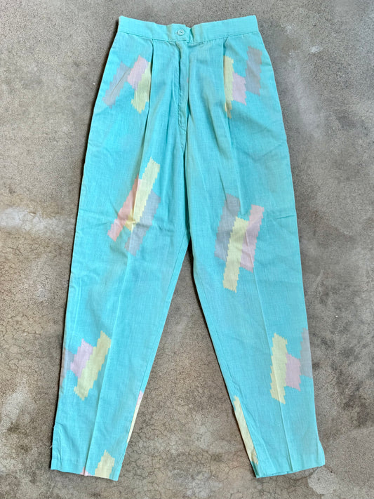 Vintage 1980s Pea Patch Pastel Abstract Printed Pleated Pants | Waist 24”