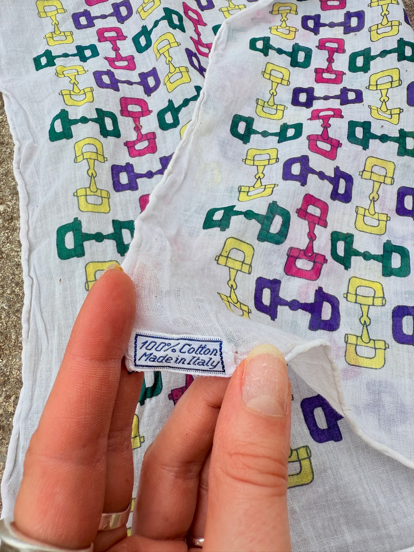 Vintage 1960s Gucci Horsebit Pattern Cotton Handkerchief