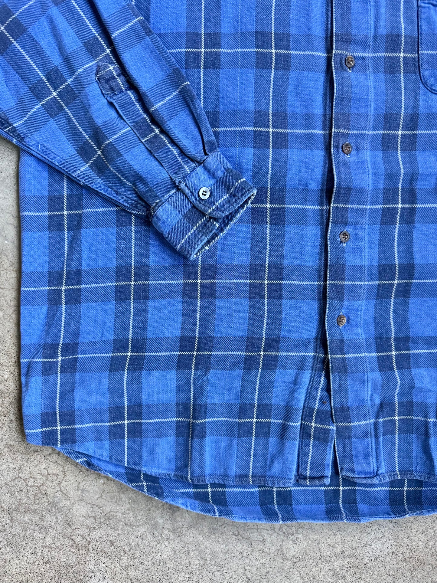 Vintage 1990s Abercrombie & Fitch “The Big Shirt” Blue Plaid Cotton Flannel | Large