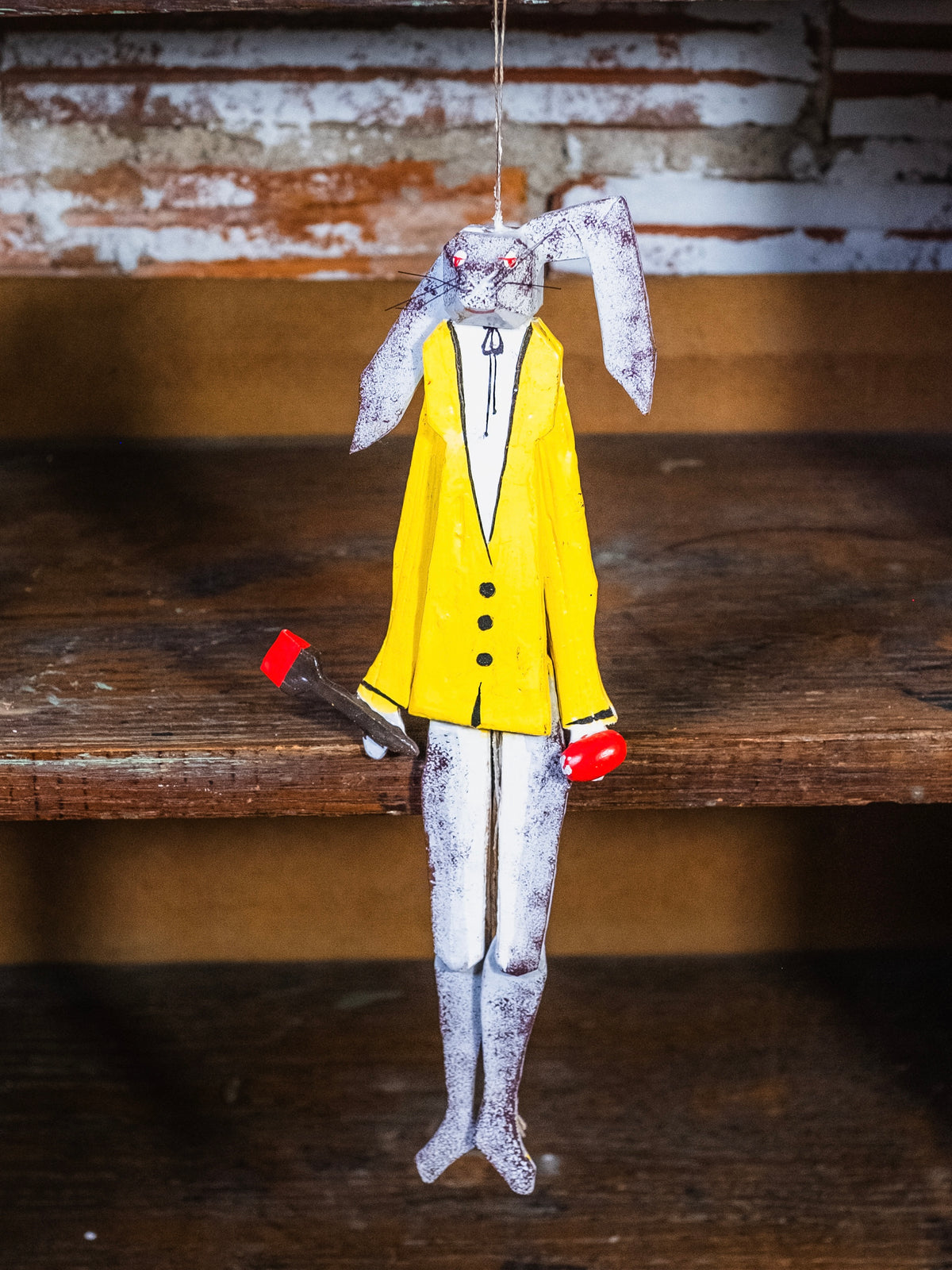 Hampelmann Style Folk Art Handmade Jumping Jack Toy | Rabbit