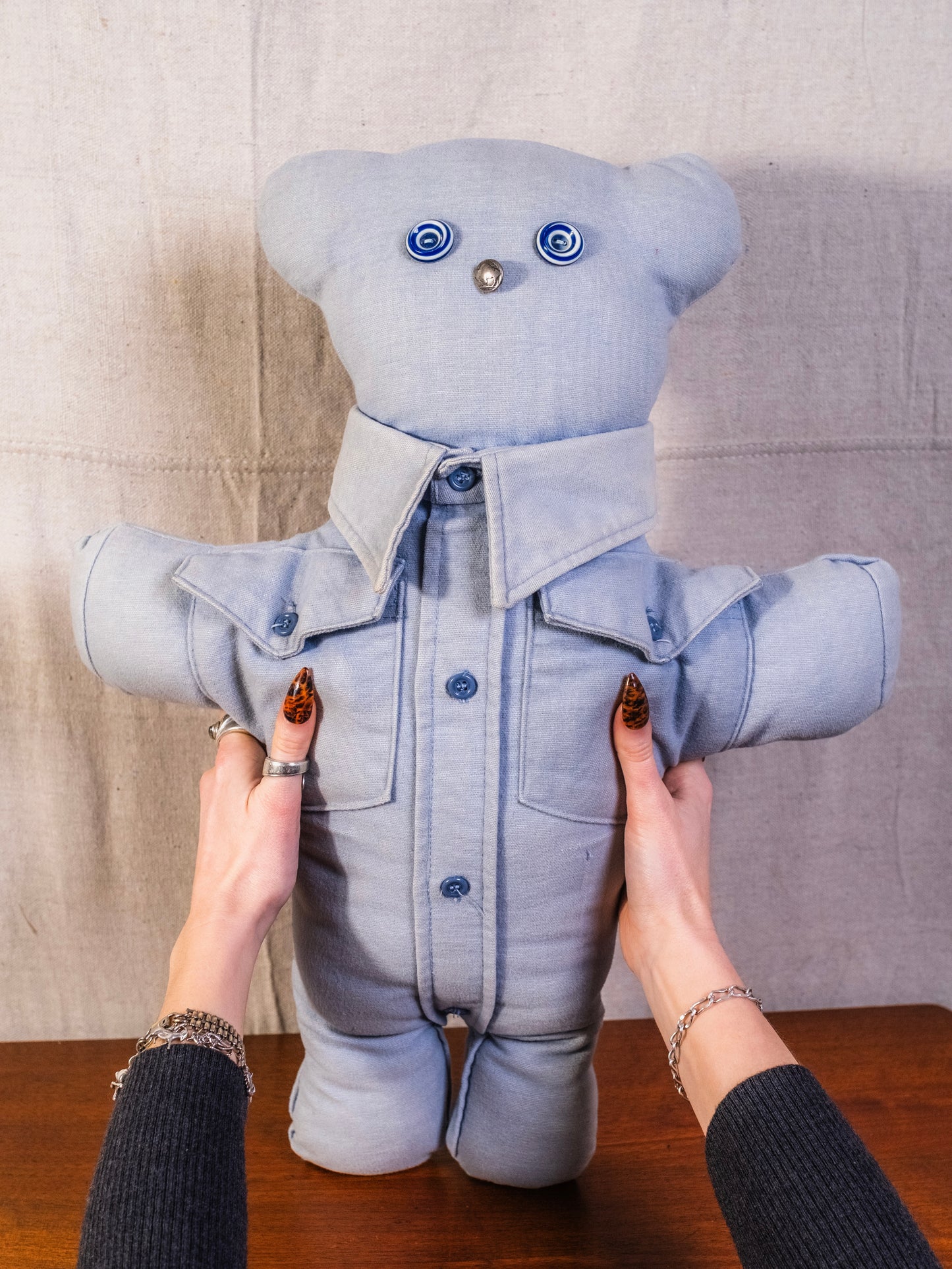 Vintage 1950s Handmade Blue "Button Eye" Teddy Bear