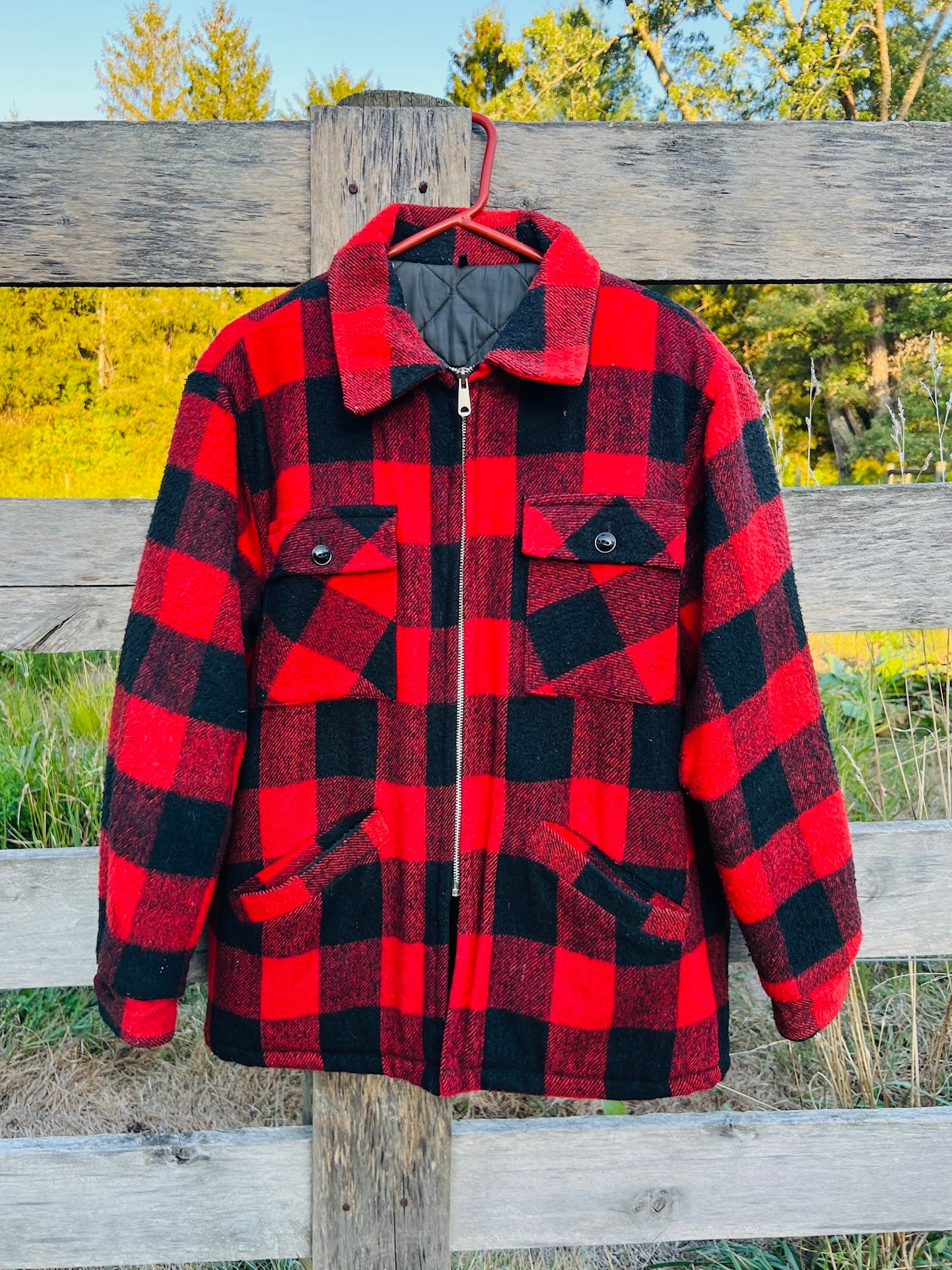 Vintage Red Buffalo Plaid Wool Coat