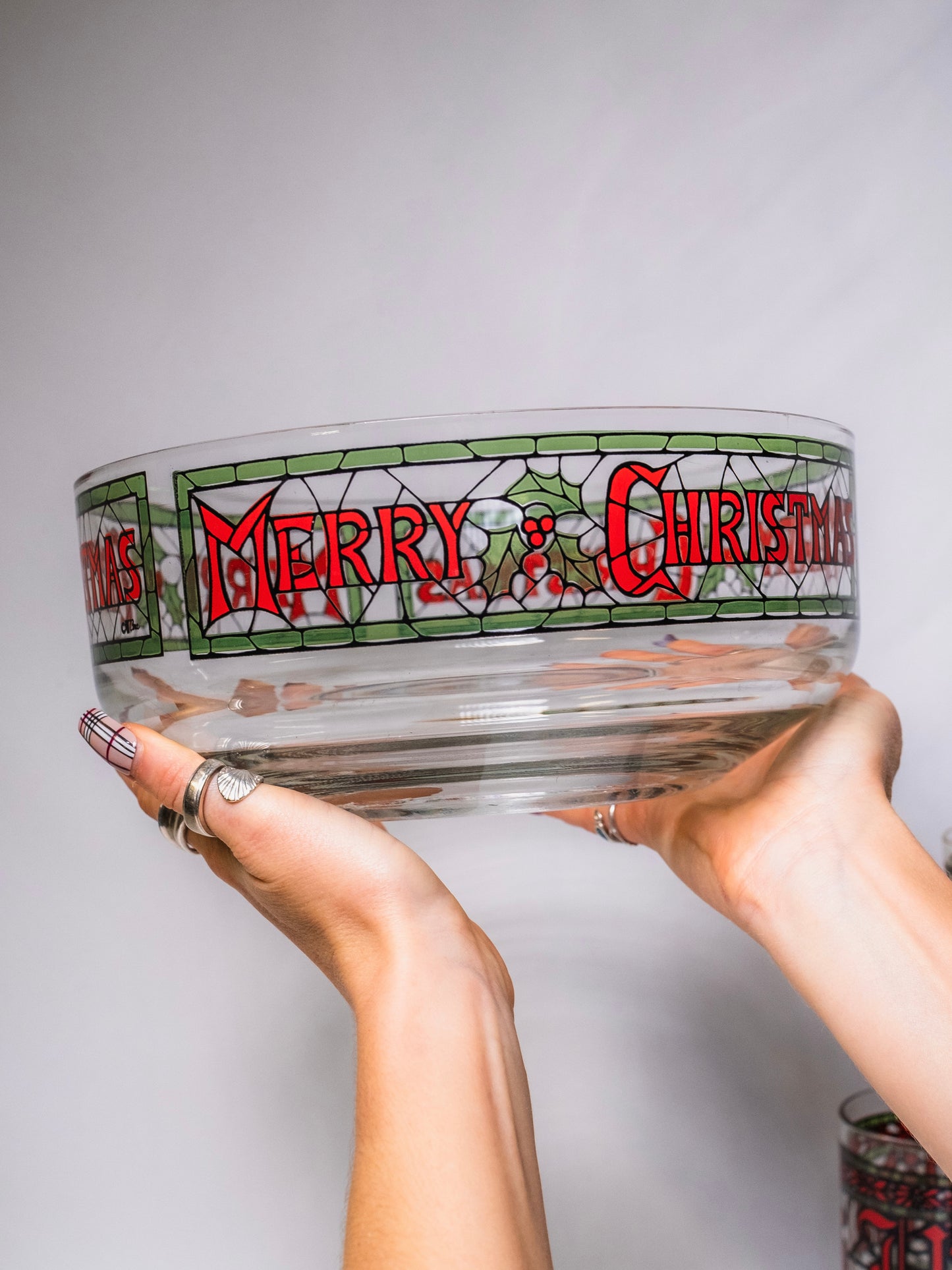 Vintage 1970s Houze Merry Christmas | Happy Holidays Punch Bowl Set