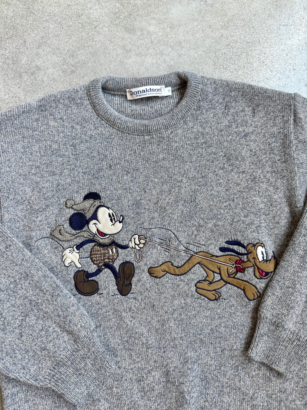 Vintage 1980s/90s Donaldson “Mickey Walking Pluto” Embroidered Wool Sweater | Youth M/L