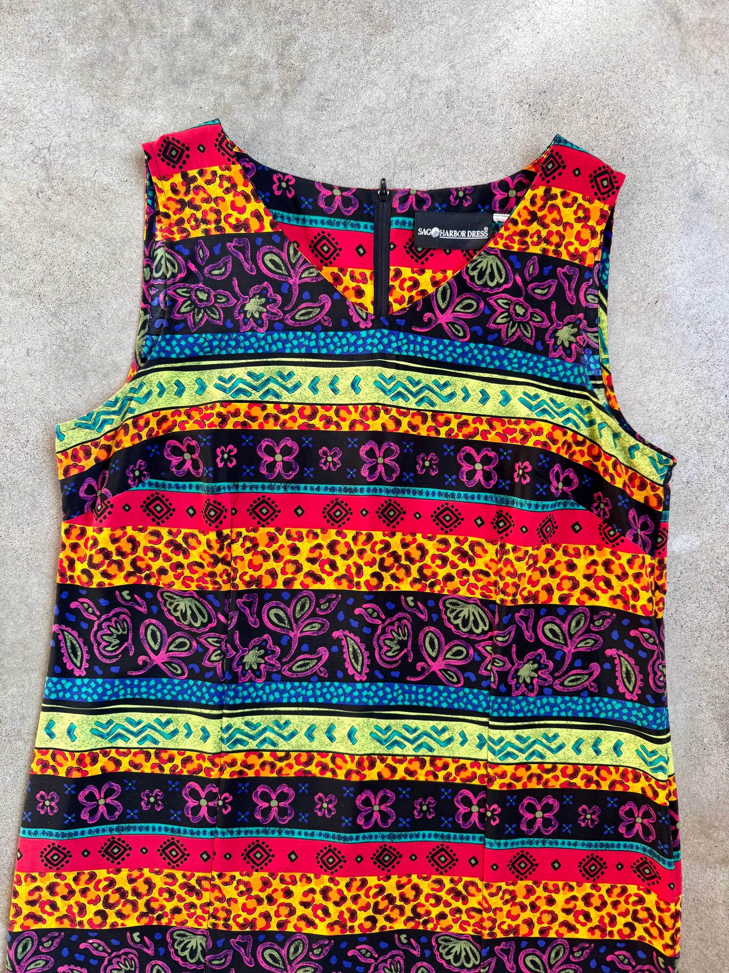 Vintage 1990s Sag Harbor Multi-Pattern Sleeveless Maxi Dress | XL