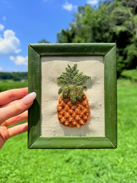 Vintage 1970s Kitchen Cross Stitch Mini Art: Pineapple