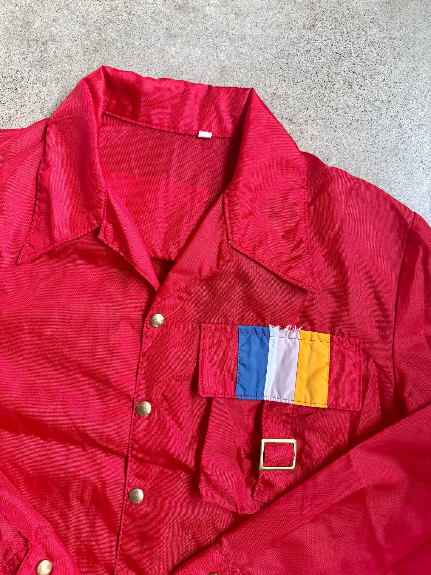Vintage 1980s Red Multi-Color Stripe Cargo Pocket Windbreaker Jacket | XL