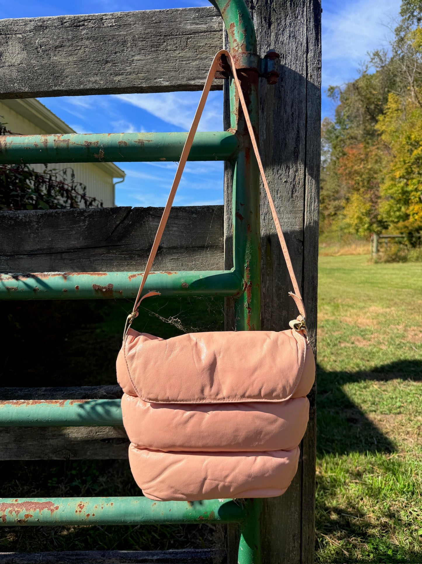 Vintage 1980s Karen NY Pink Quilted Puffer Crossbody Bag