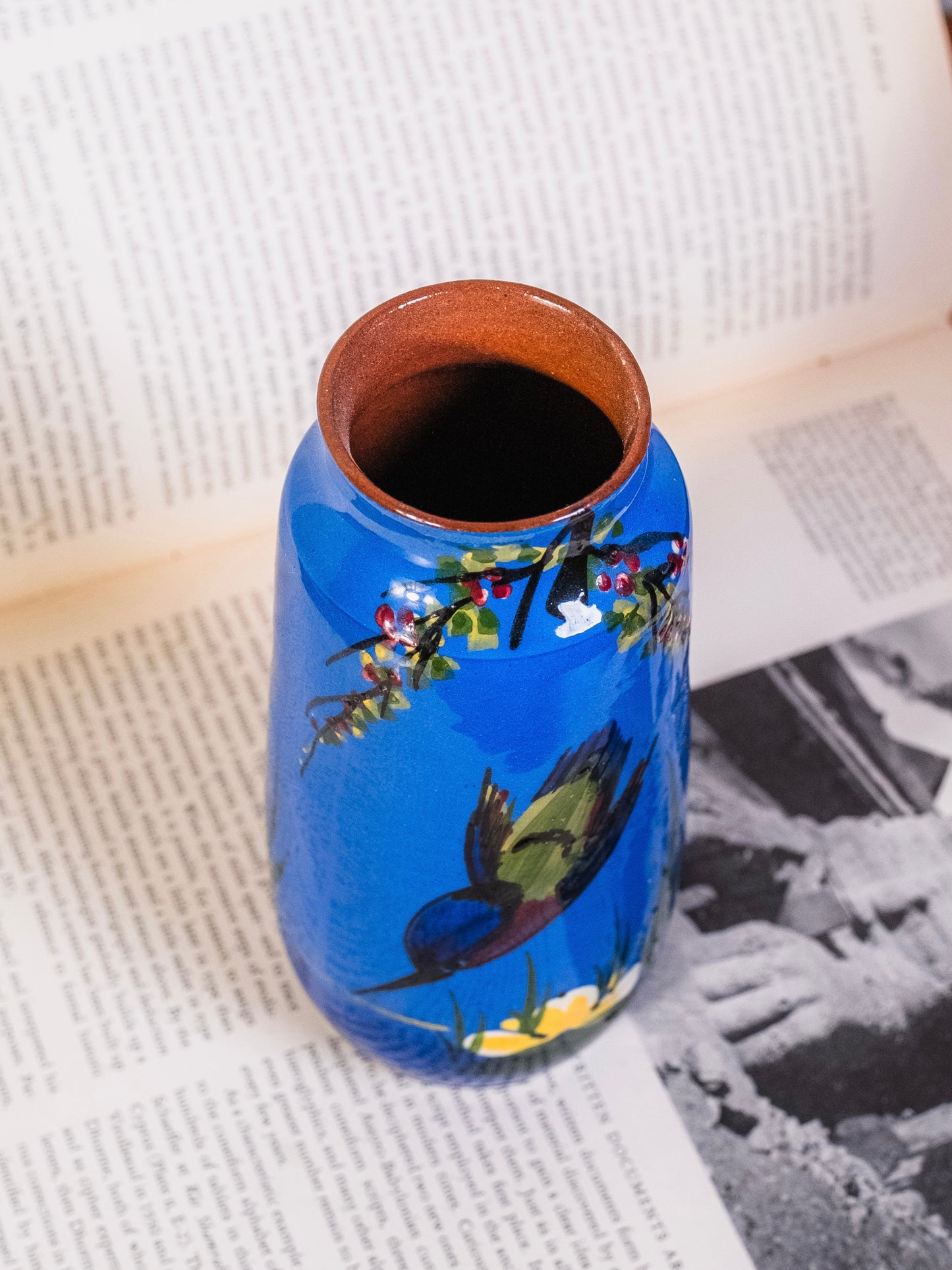 Vintage 1930s Longpark Pottery Blue Kingfisher Vase