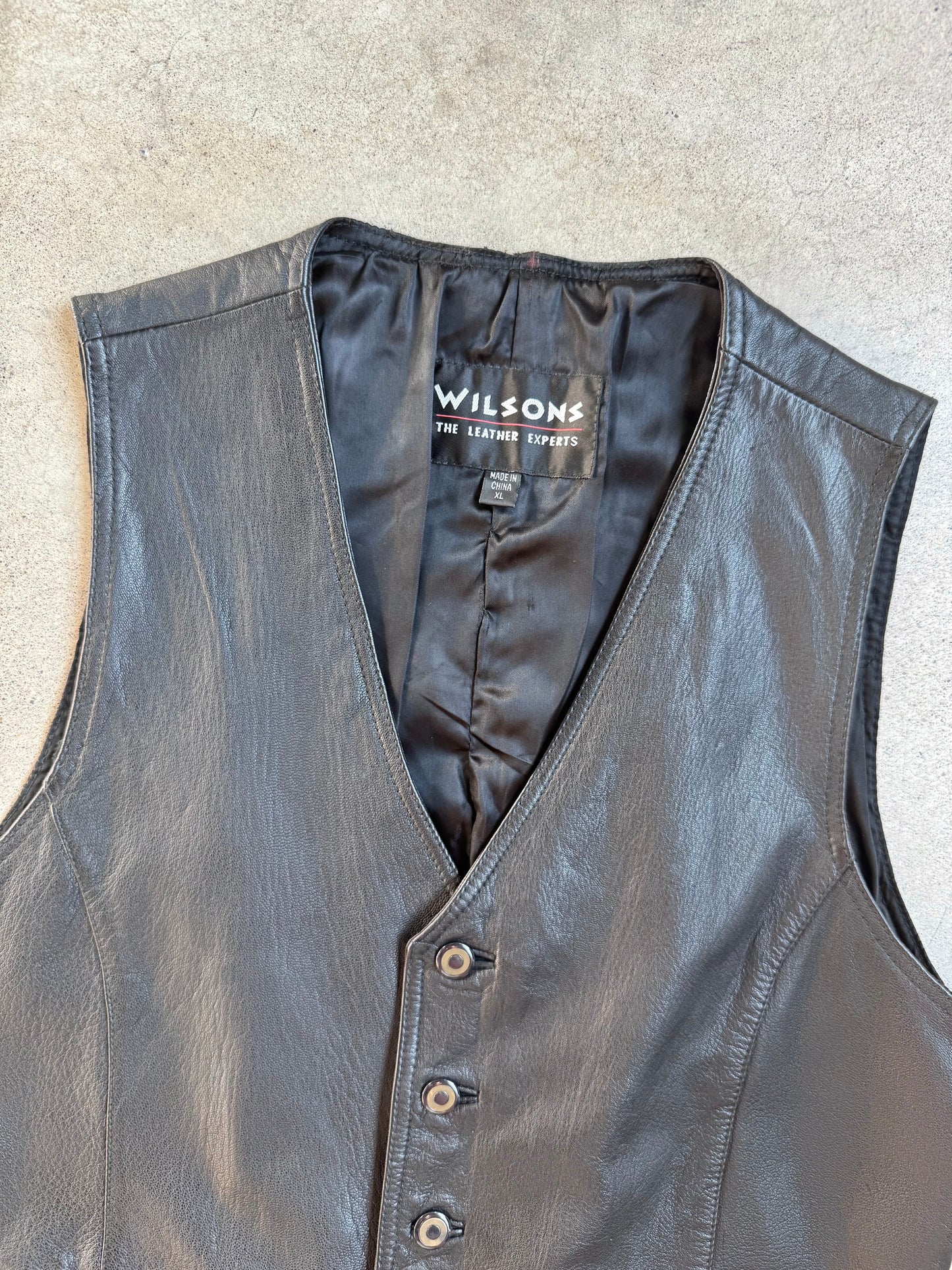 Vintage 1990s Wilson’s Black Leather Vest | XL