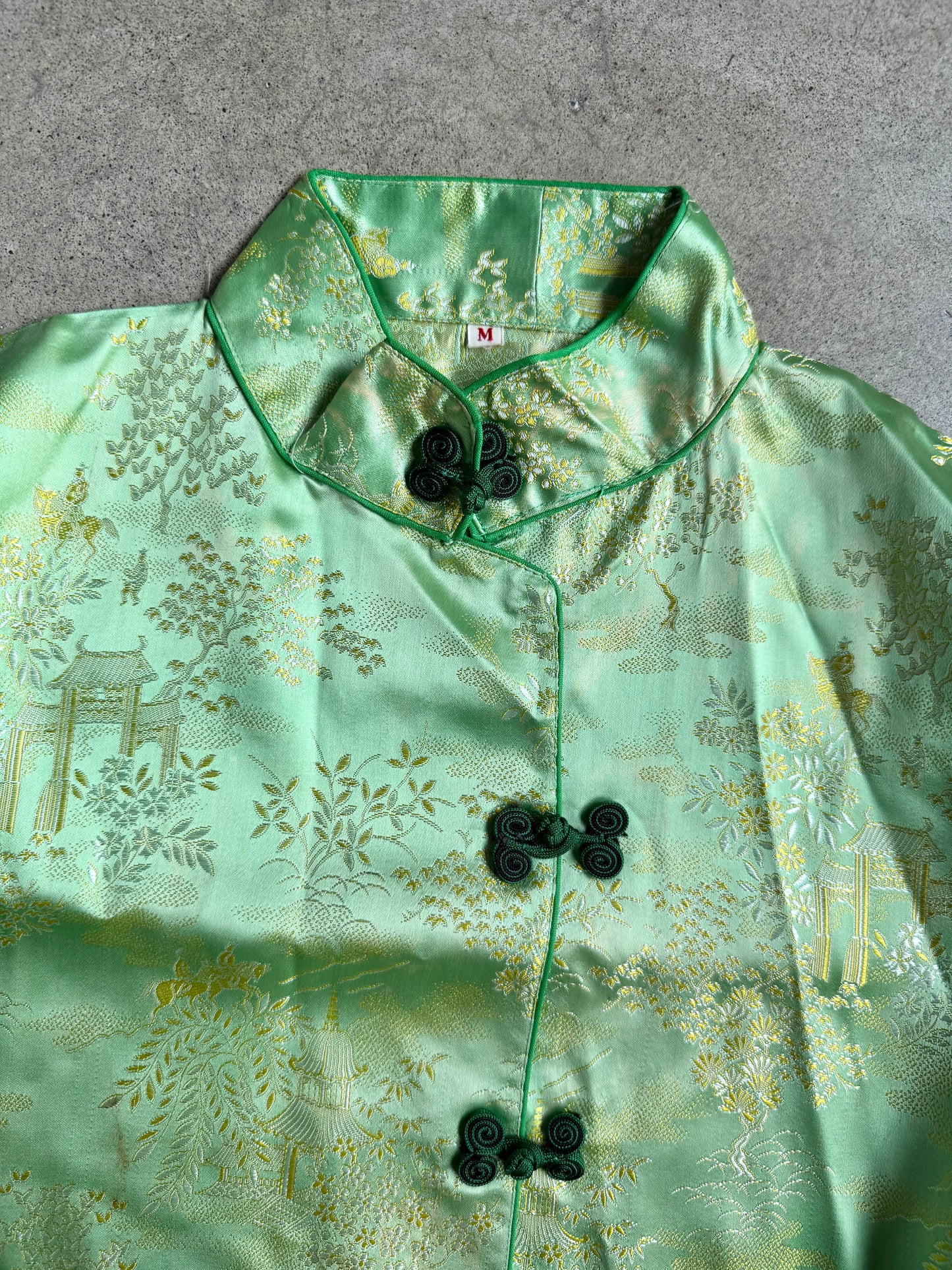 Vintage 1950s Chinese Tang Jade Green & Black Silk Two-Piece Outfit | Medium