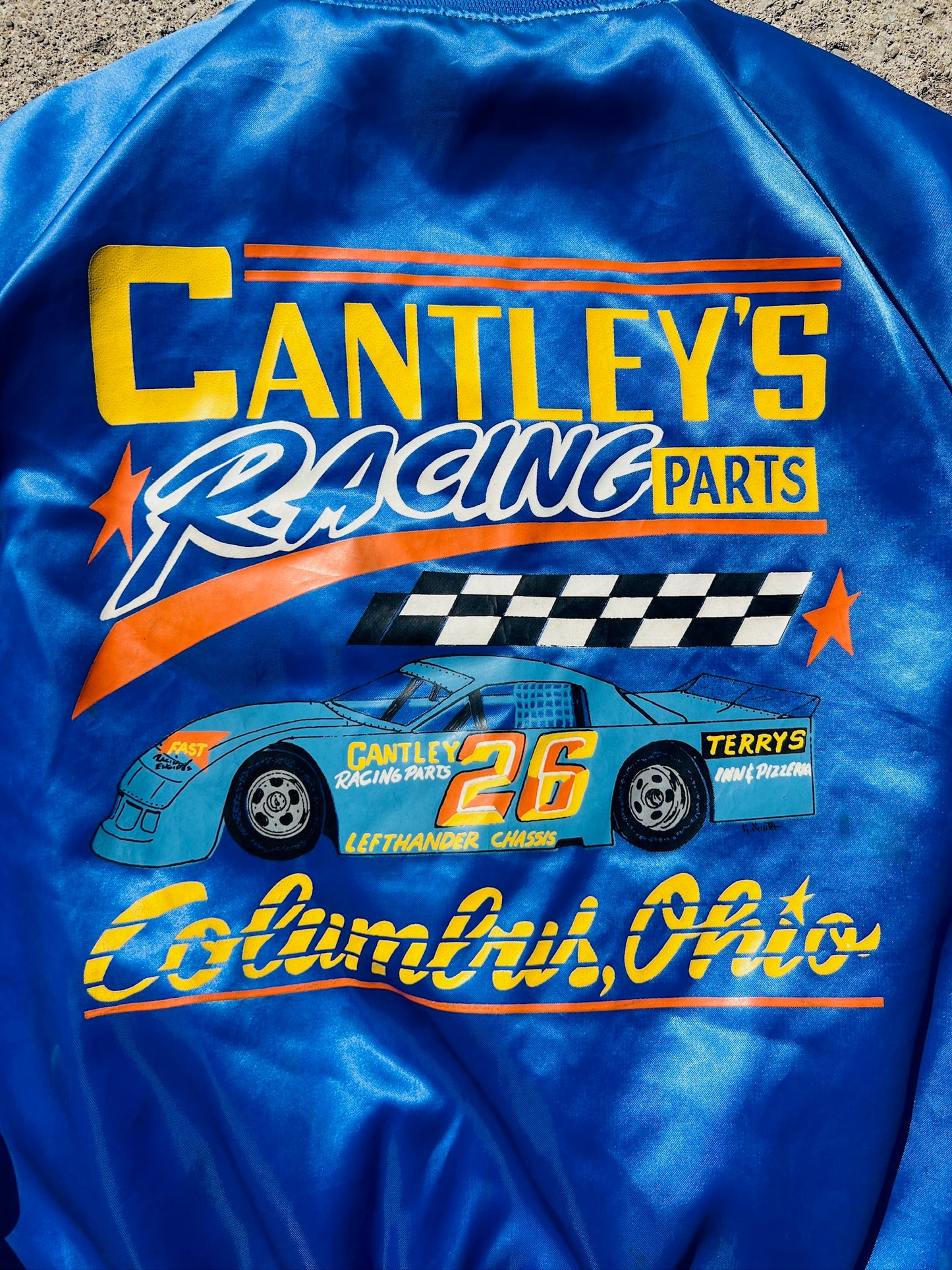 Vintage Cantley’s Racing Columbus Blue Satin Bomber Jacket | Medium