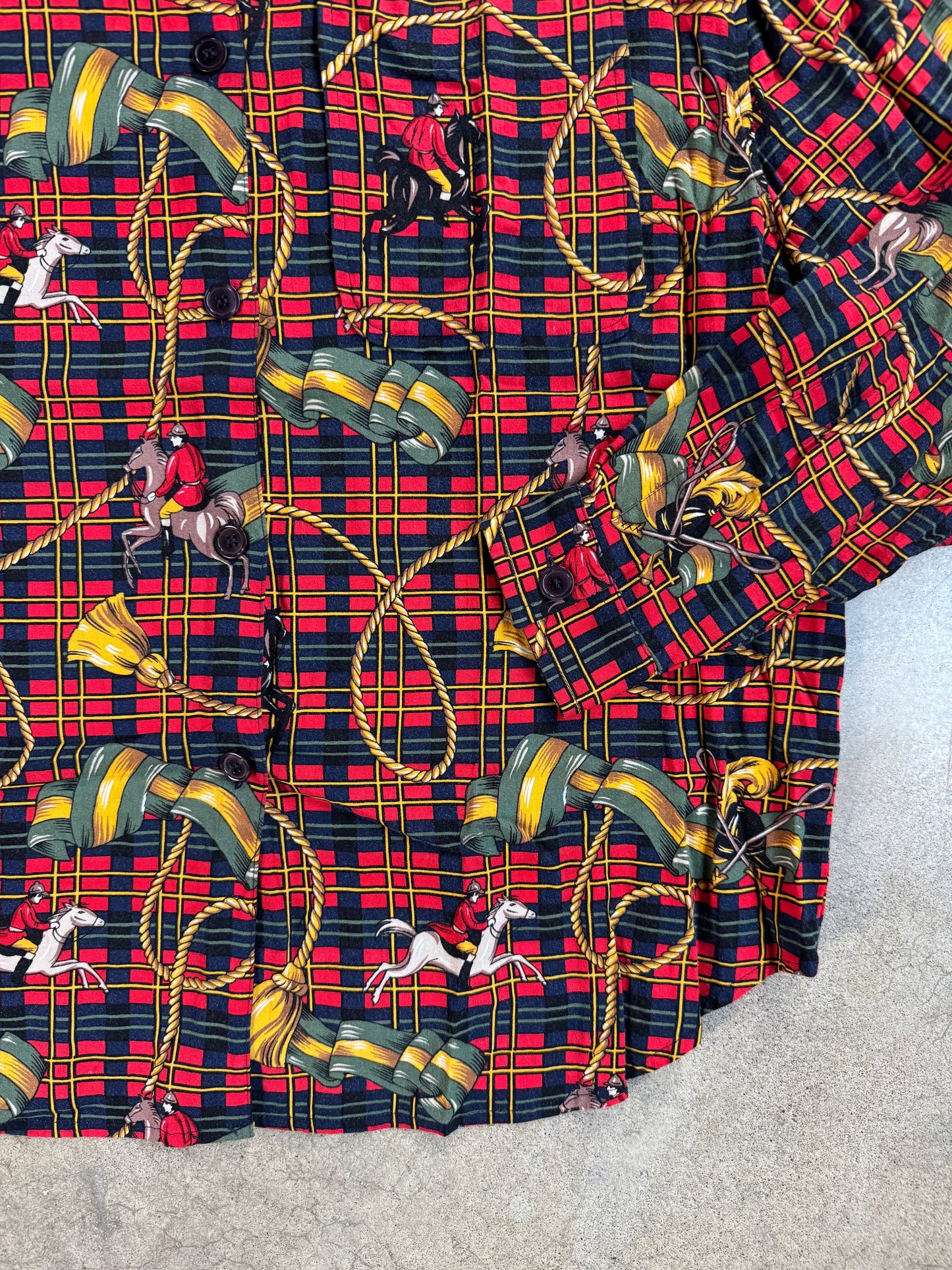 Vintage 1980s SK Wear Red Tartan Equestrian Print Two-Piece Skirt Suit | Large