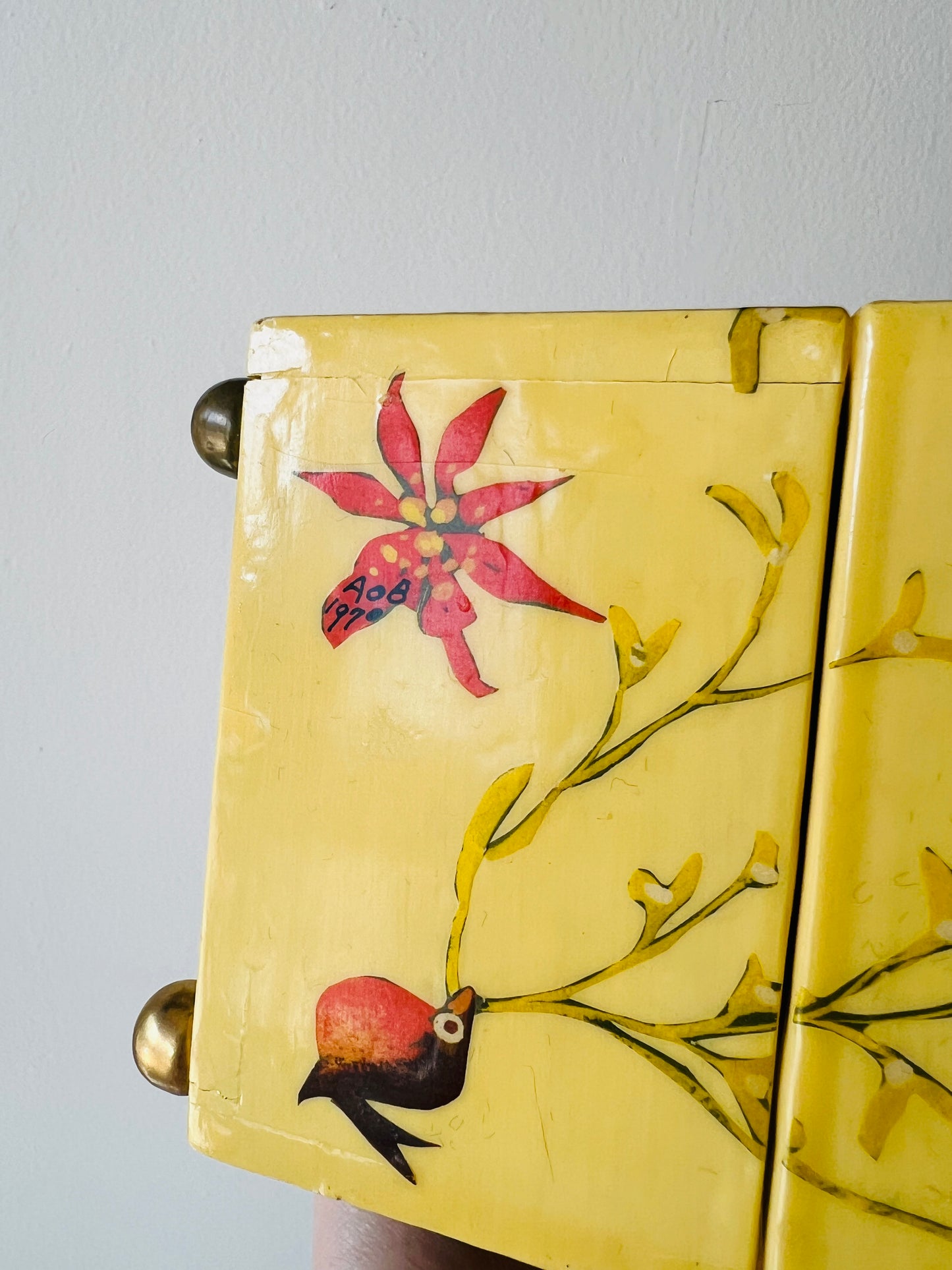 Vintage 1970s Bird Decoupage Wooden Box Purse