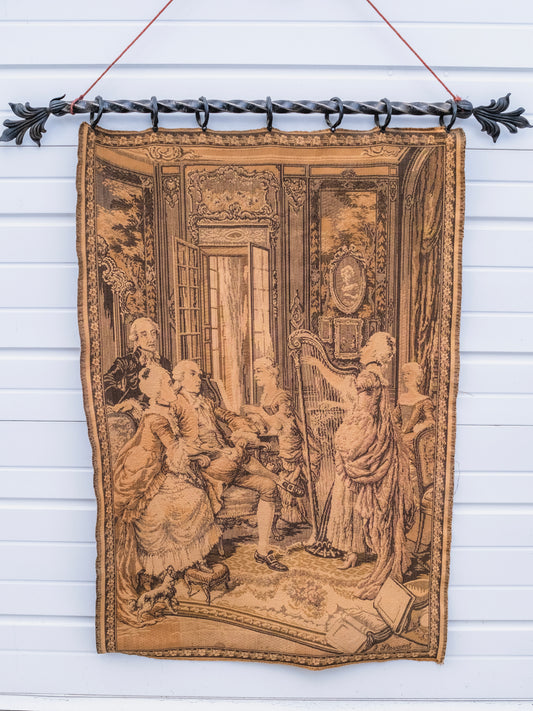 Antique 1900s J. Stevaert Belgian "Musical Gathering" Wall Tapestry