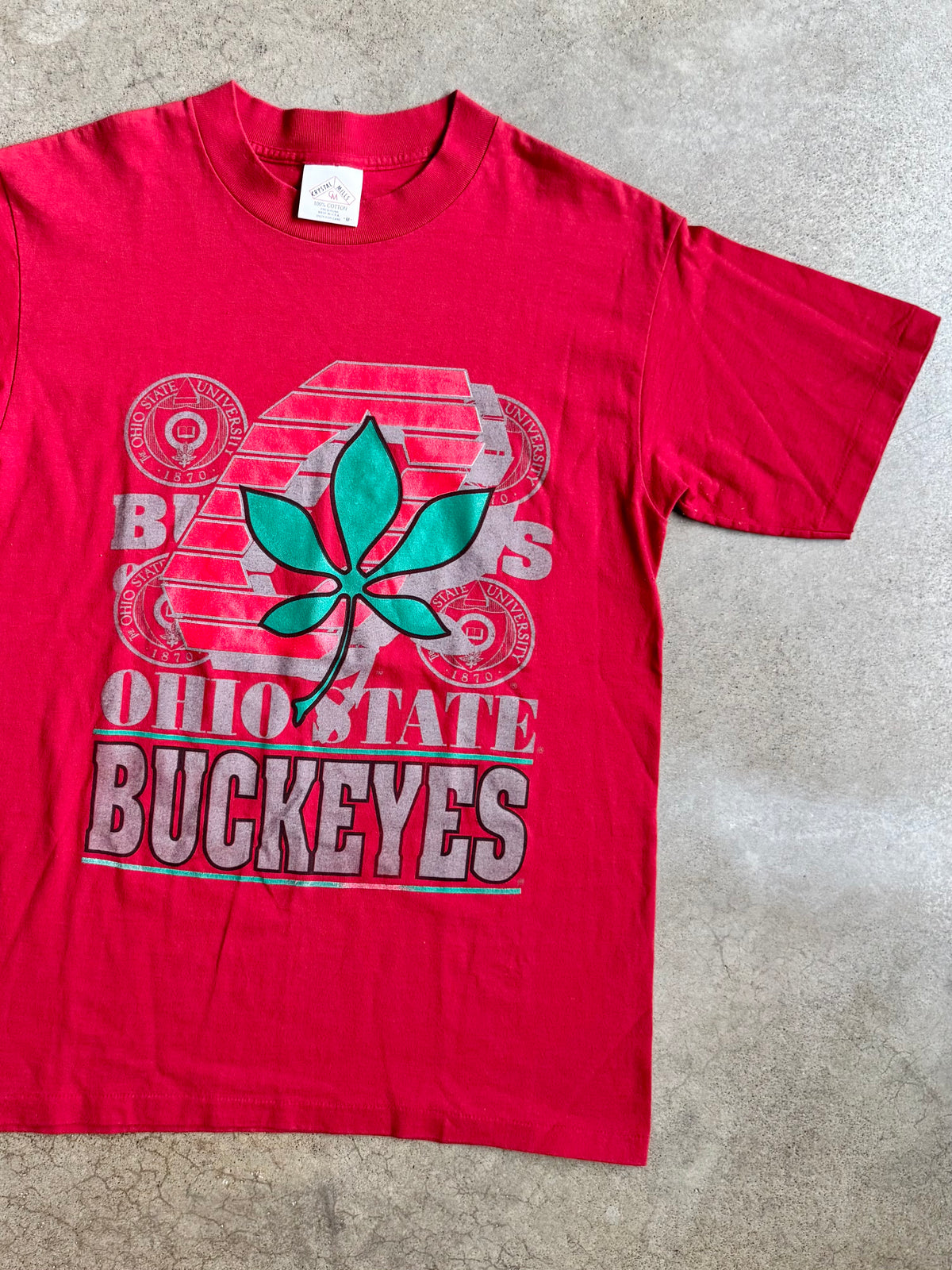 Vintage 1990s Crystal Mills Red Ohio State Red Graphic Tee | Medium