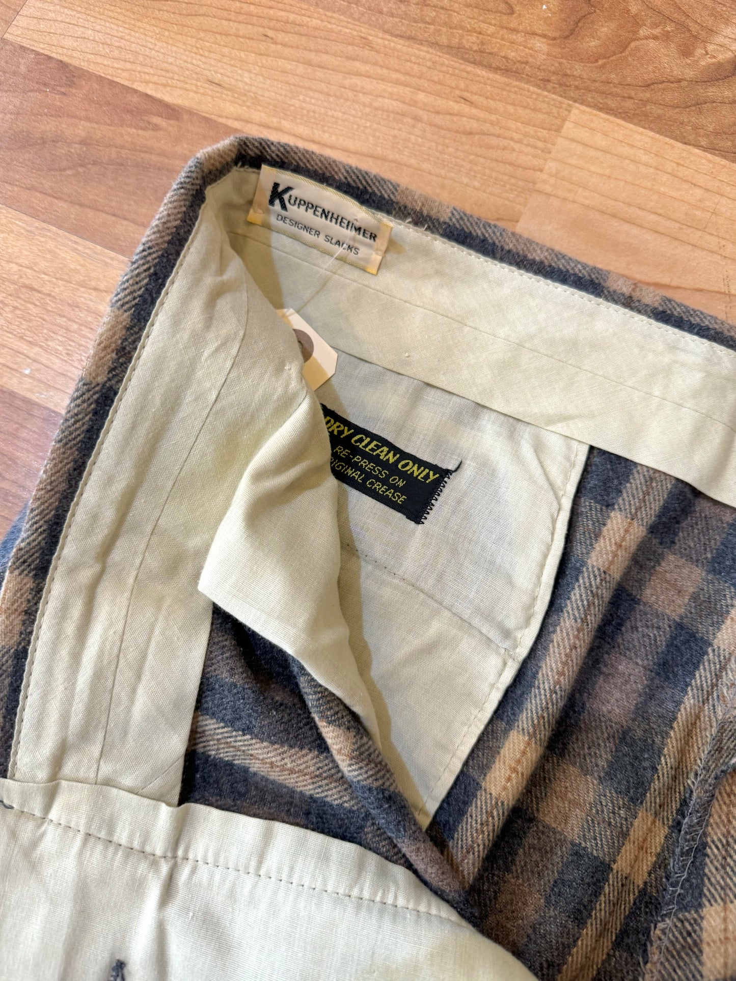 Vintage 1970s Kuppenheimer Plaid Wool Trousers | Waist 36”