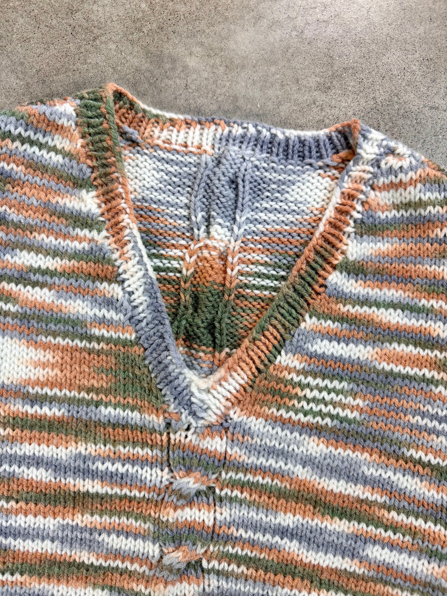 Vintage 1980s Hand-Knit Space-Dye V-Neck Sweater Vest | Large