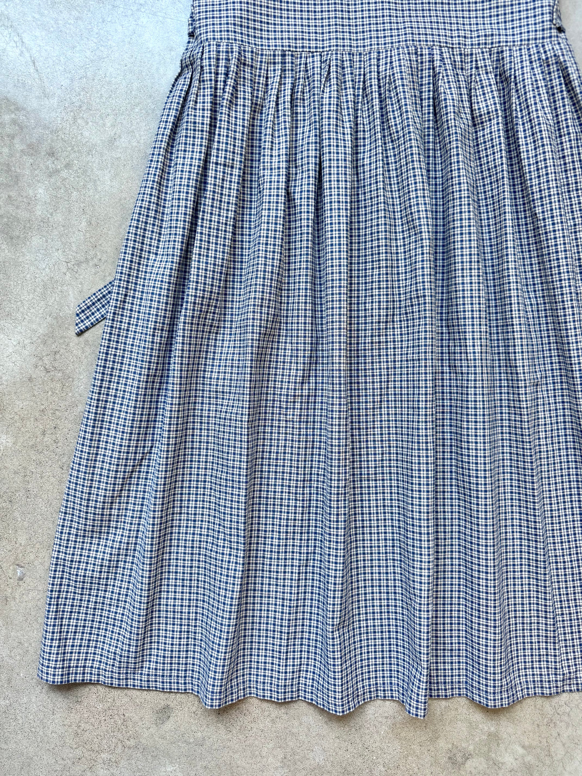 Vintage Handmade Blue Plaid Fruit Appliqué Tie-Back Pinafore Dress | Large