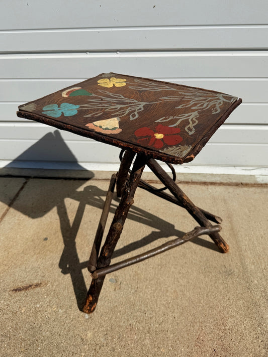 Antique Hand-Painted Adirondack Willow Twig Side Table