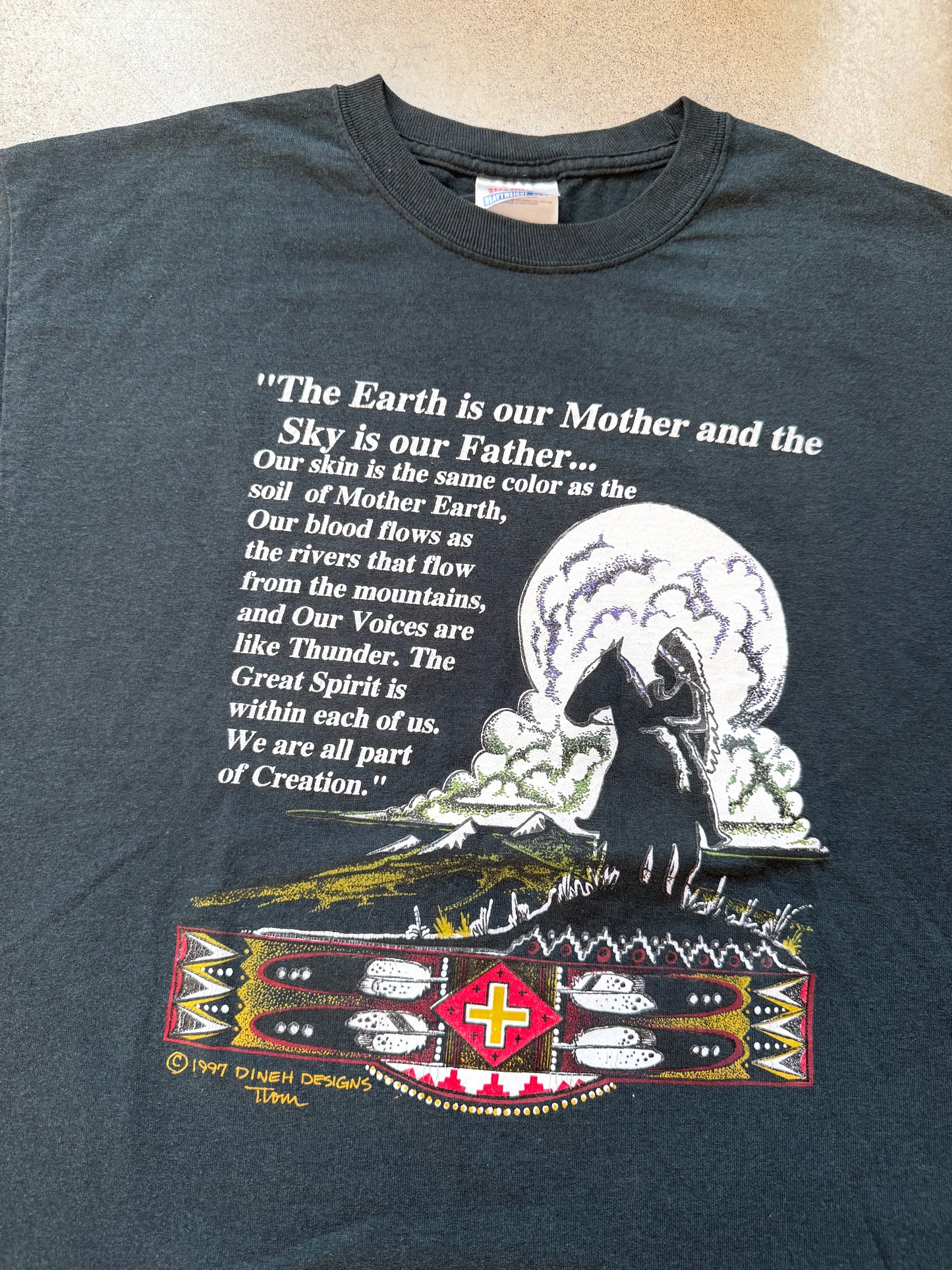 Vintage 1997 Dineh Designs Thom Wheeler Native American “Mother Earth” Graphic Tee | Medium