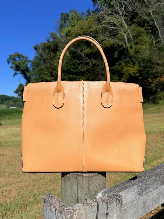 Vintage 1990s Saks Fifth Ave Tan Leather Top Handle Bag