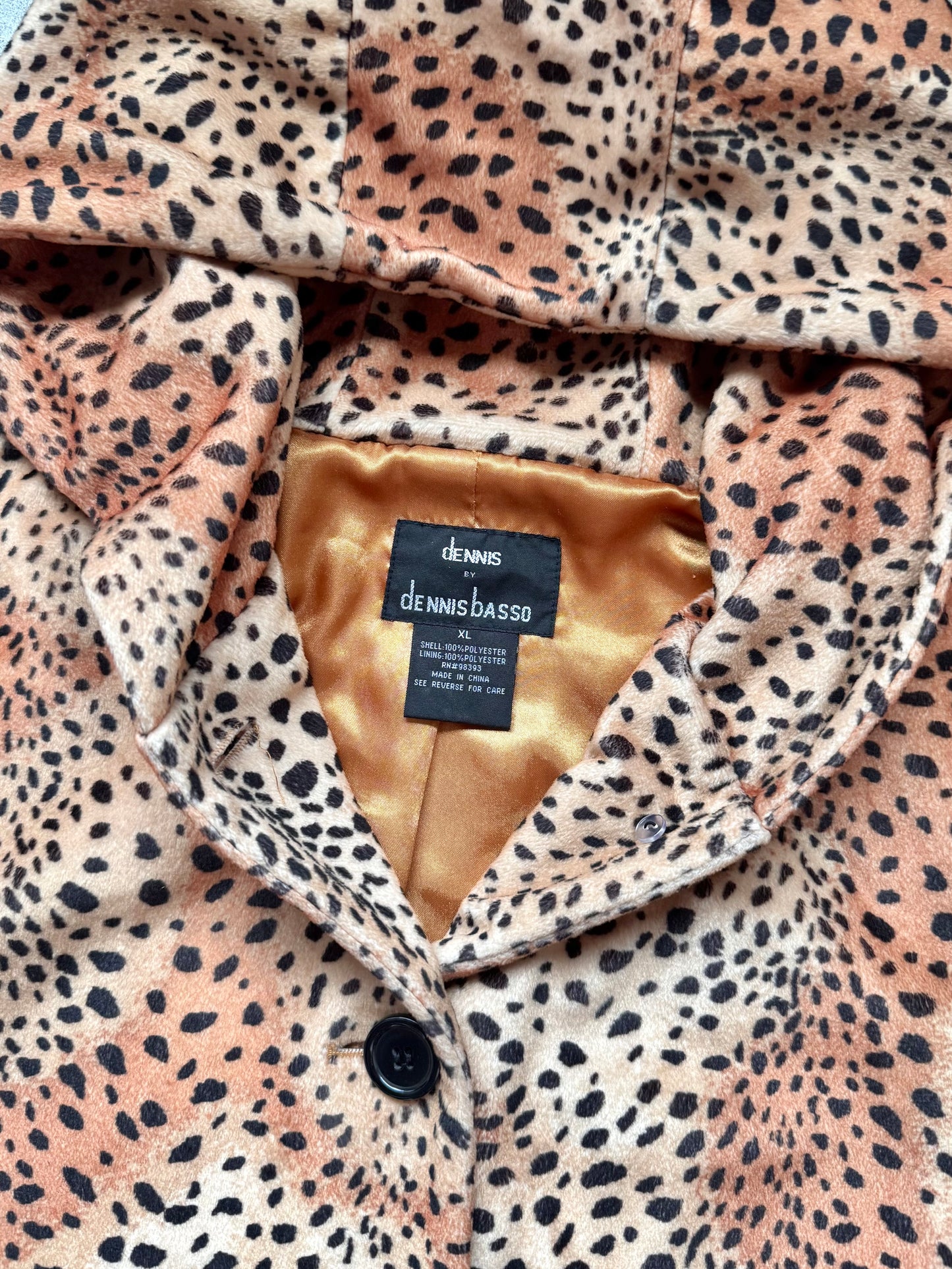 Vintage Dennis Basso Leopard Print Faux Fur Hooded Jacket | XL