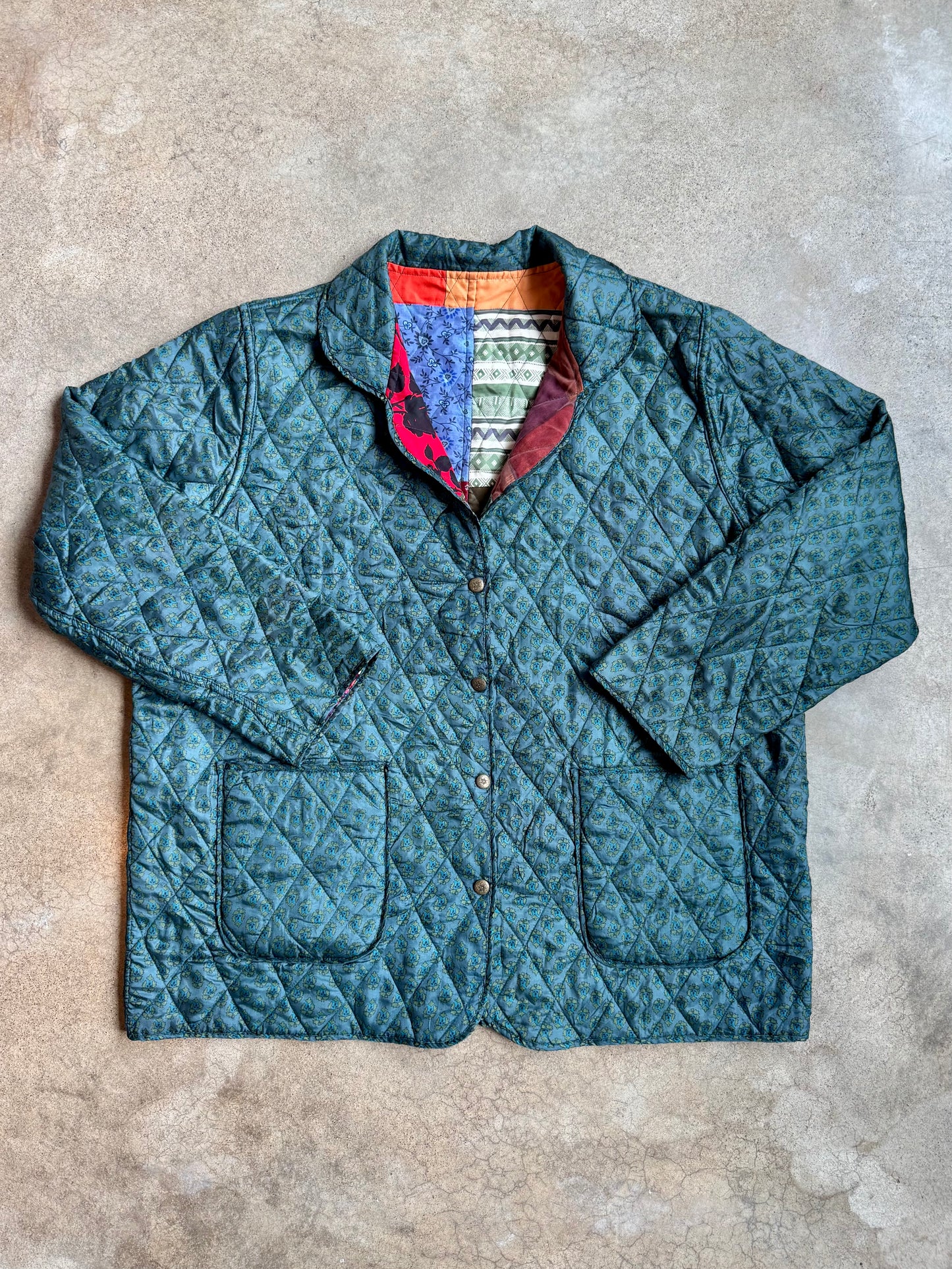 Vintage 1990s 220 Hickory Reversible Quilted Patchwork Silk Jacket | XL