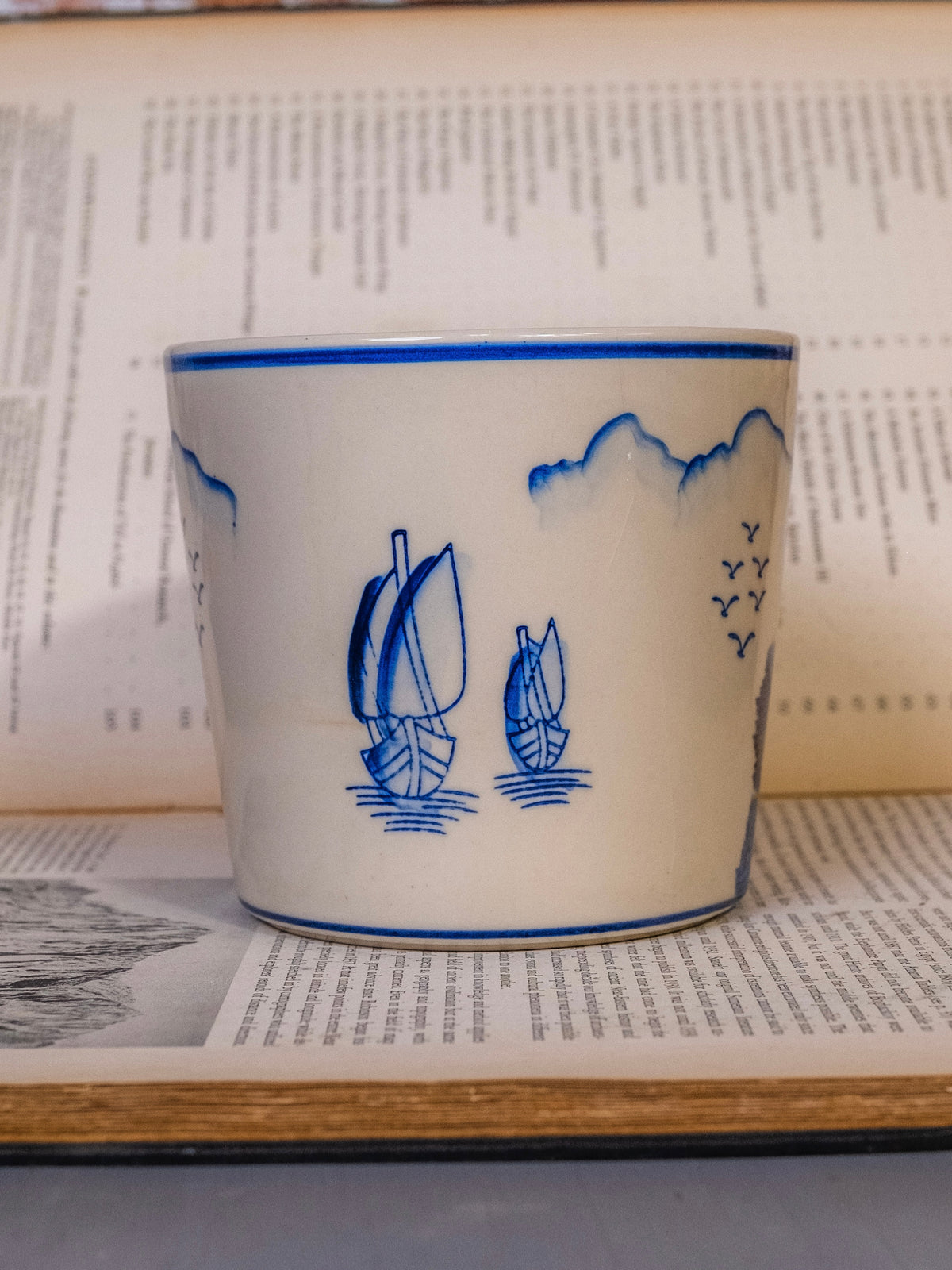 Vintage Delft-Style White & Blue Hand-Painted Ceramic Cachepot Planter