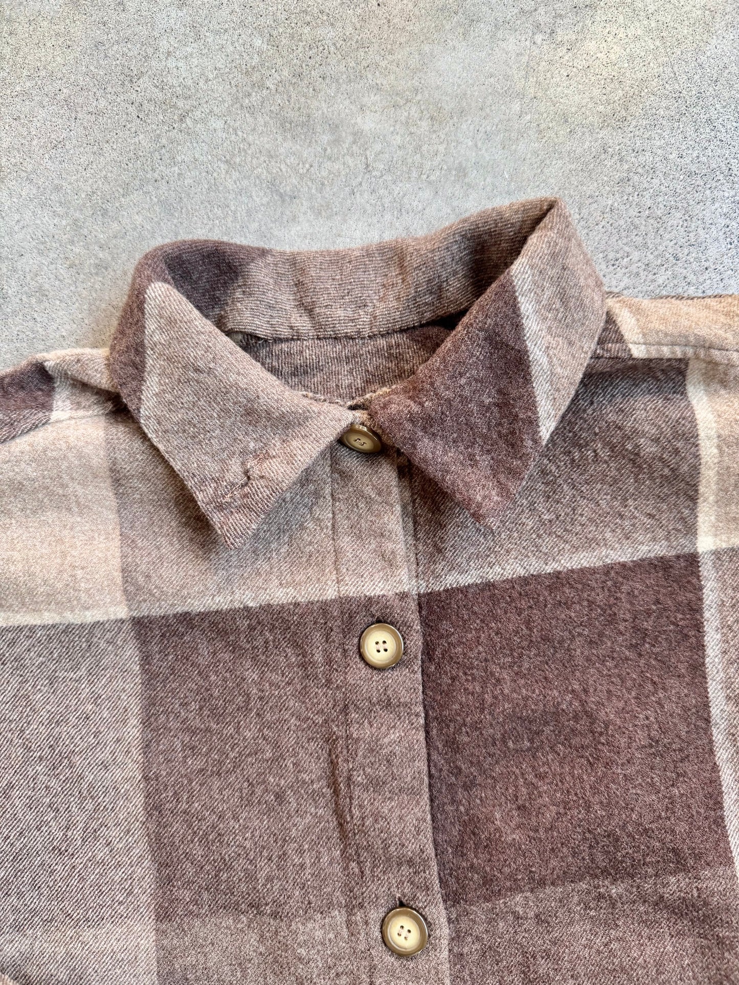 Vintage 1960s Handmade Brown-Tone Plaid Wool Shirt Dress | S/M