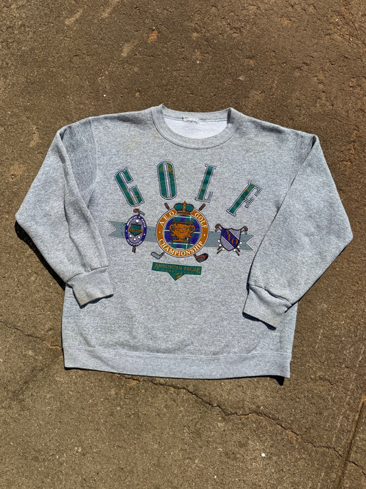 Vintage 1990s American Eagle Golf Championship Graphic Grey Crewneck Sweatshirt | Large