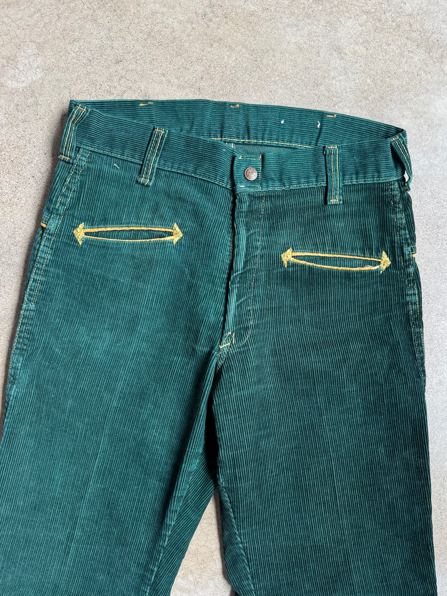 Vintage 1960s Western Green Corduroy Flared Pants | Waist 30”