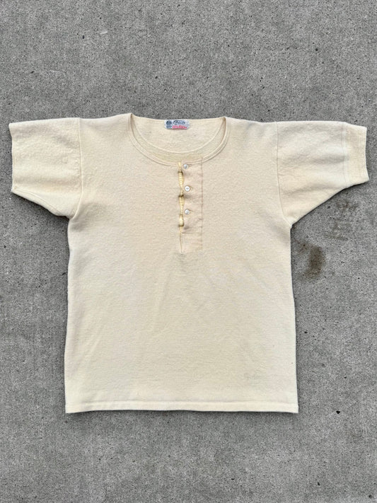 Vintage 1960s/70s Palco Cream Wool Henley Tee | M/L