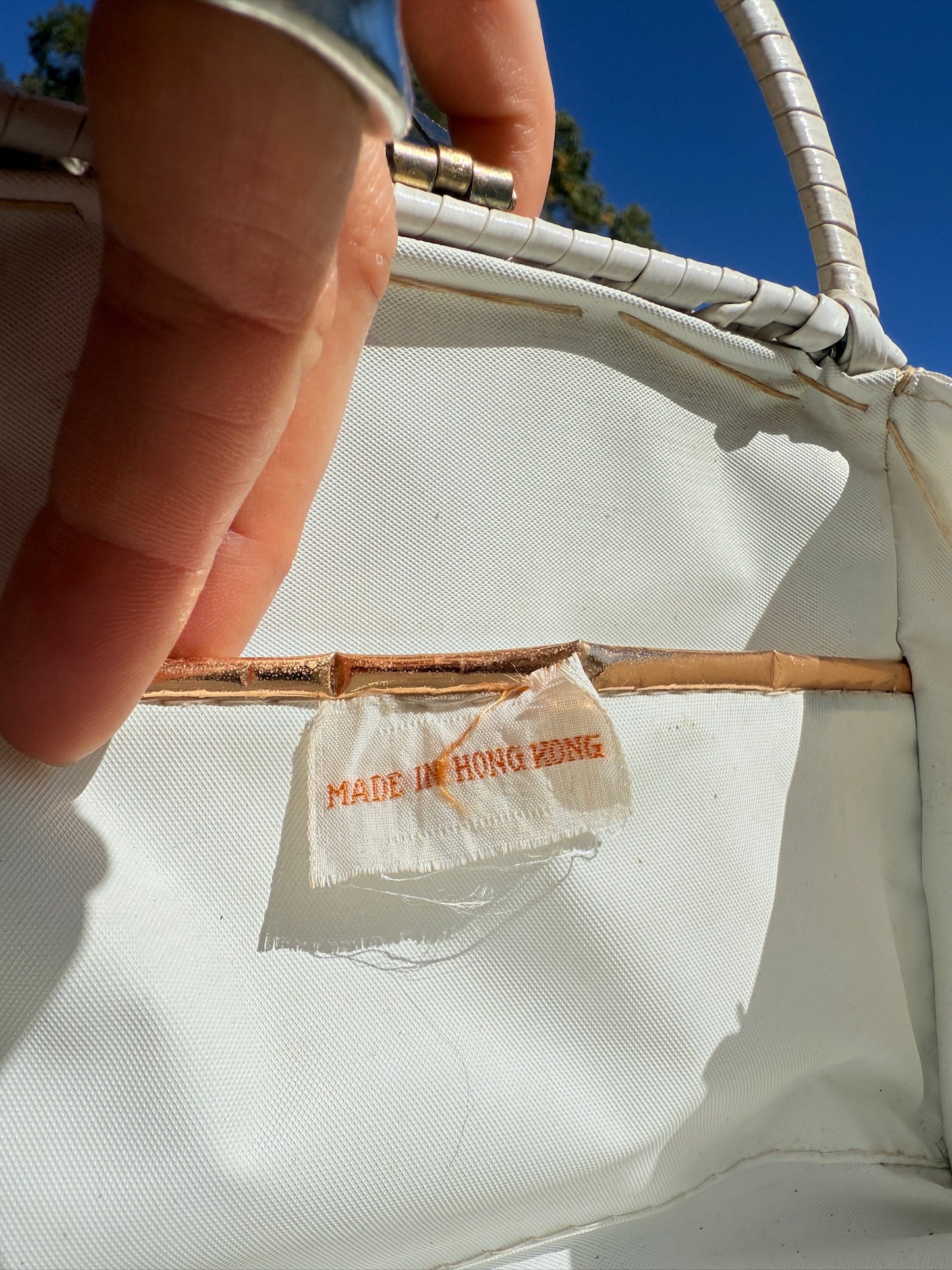 Vintage 1950s White Wicker Handbag