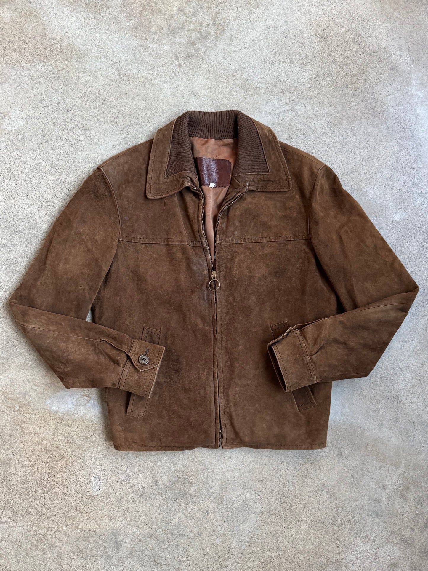 Vintage 1980s Cortefiel Brown Suede Zip-Up Jacket | 38