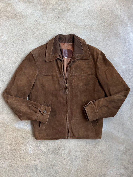 Vintage 1980s Cortefiel Brown Suede Zip-Up Jacket | 38