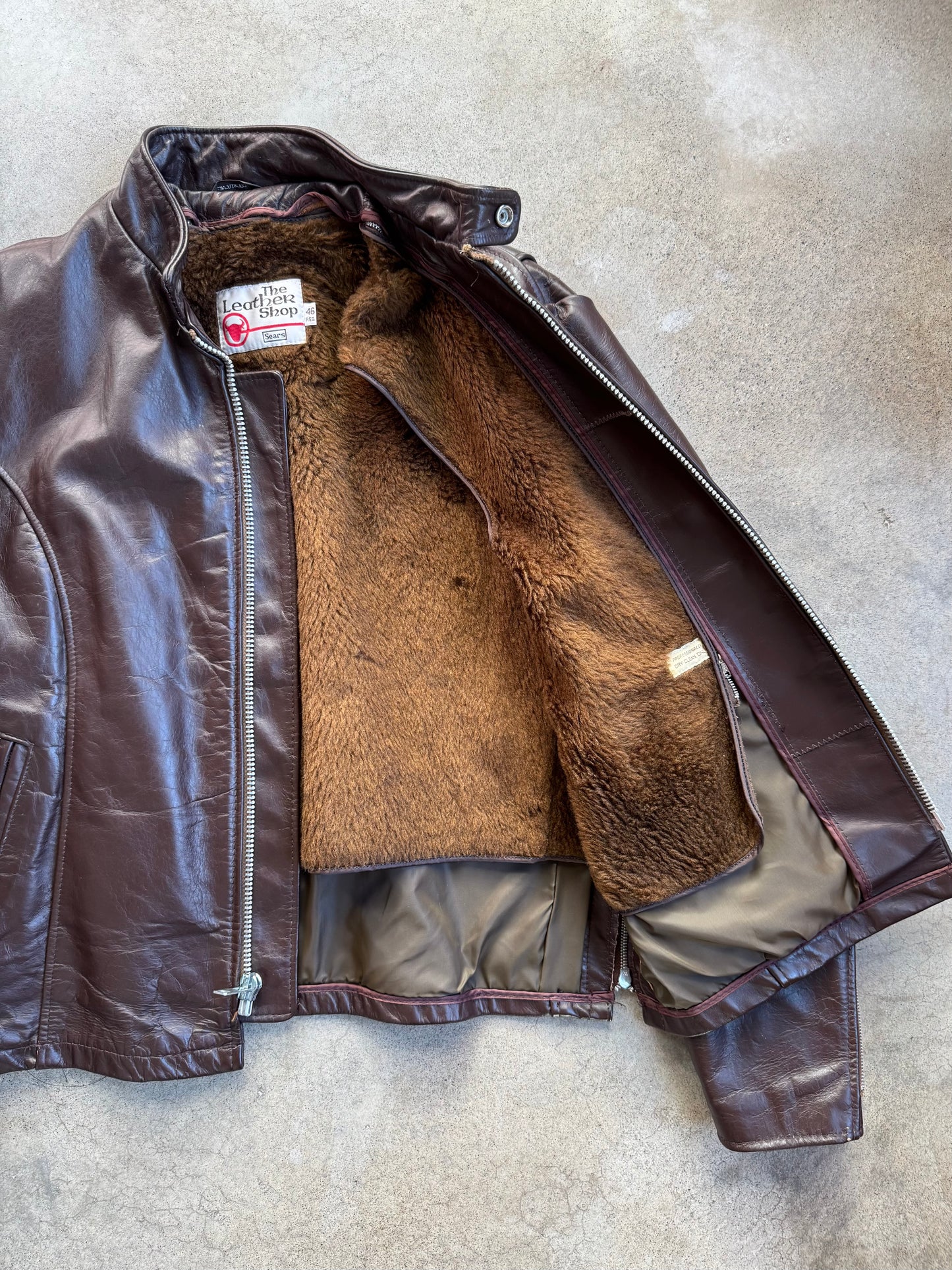Vintage 1970s Sears The Leather Shop Brown Zip-Up Riding Jacket | 46R