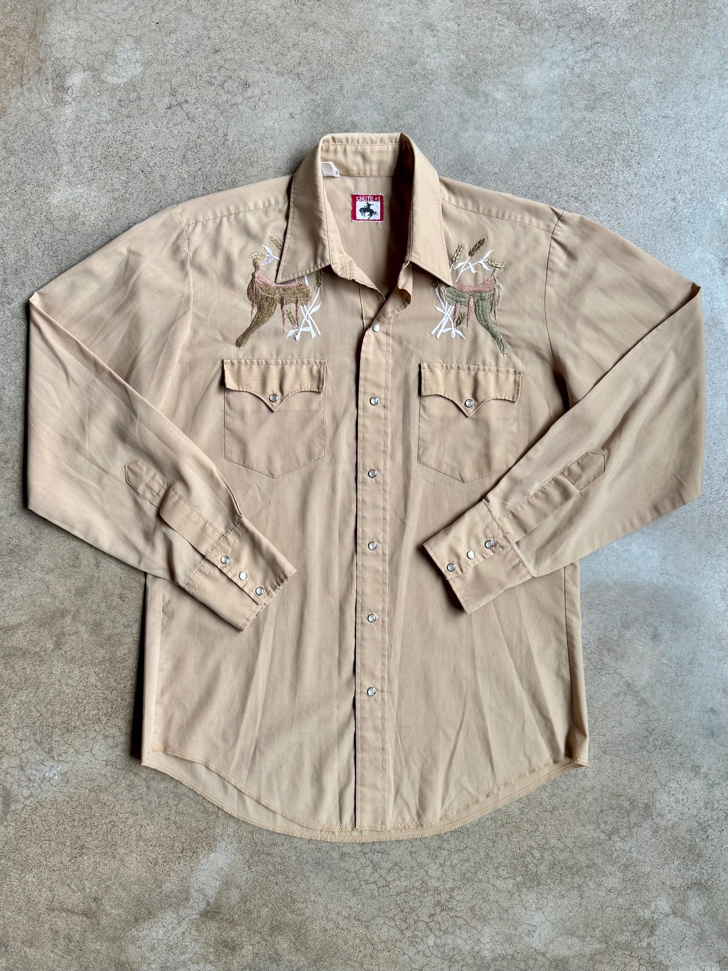 Vintage 1980s Chute Saddle Embroidered Pearl Snap Western Shirt | M/L