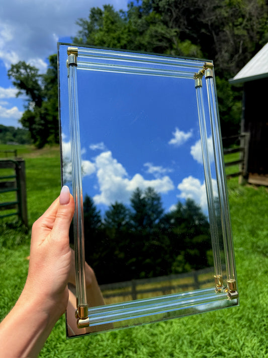 Vintage 1970s Rectangular Glass Mirrored Vanity Tray