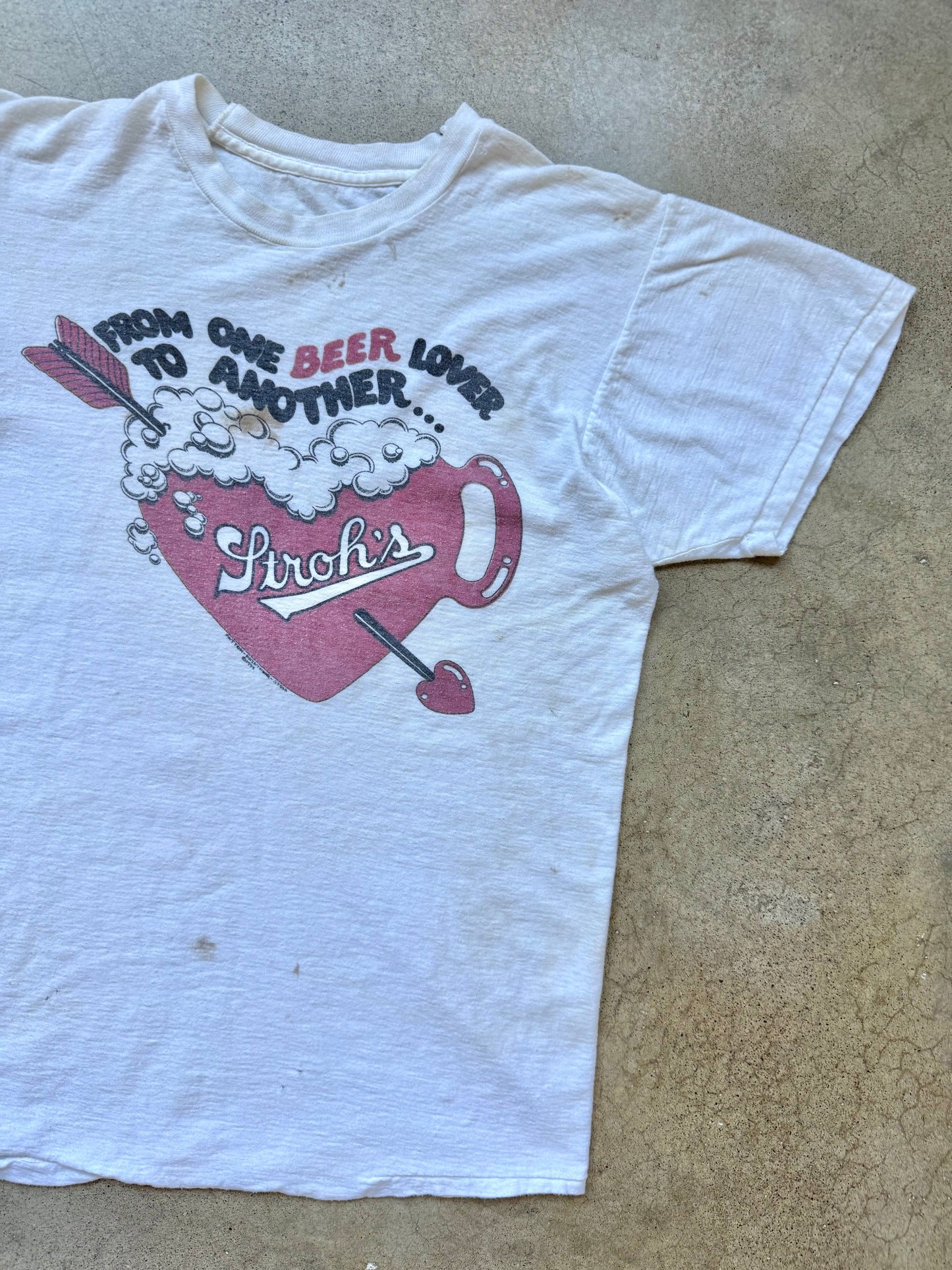 Vintage 1970s Stroh’s “One Beer Lover to Another” Distressed Graphic Tee | Small